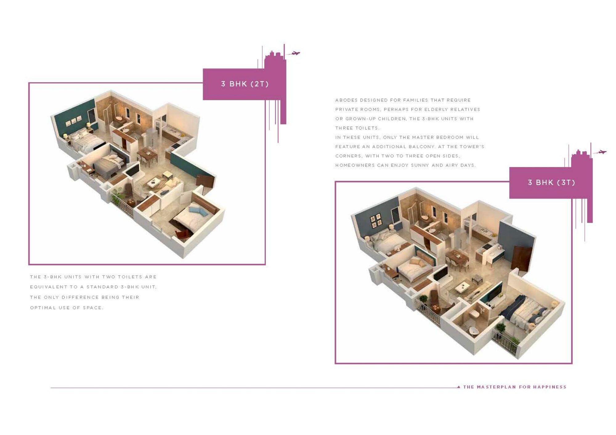 Embassy Edge — 3 BHK (2T) and 3 BHK (3T) — 3D unit views (brochure filed with K-RERA, p.13)