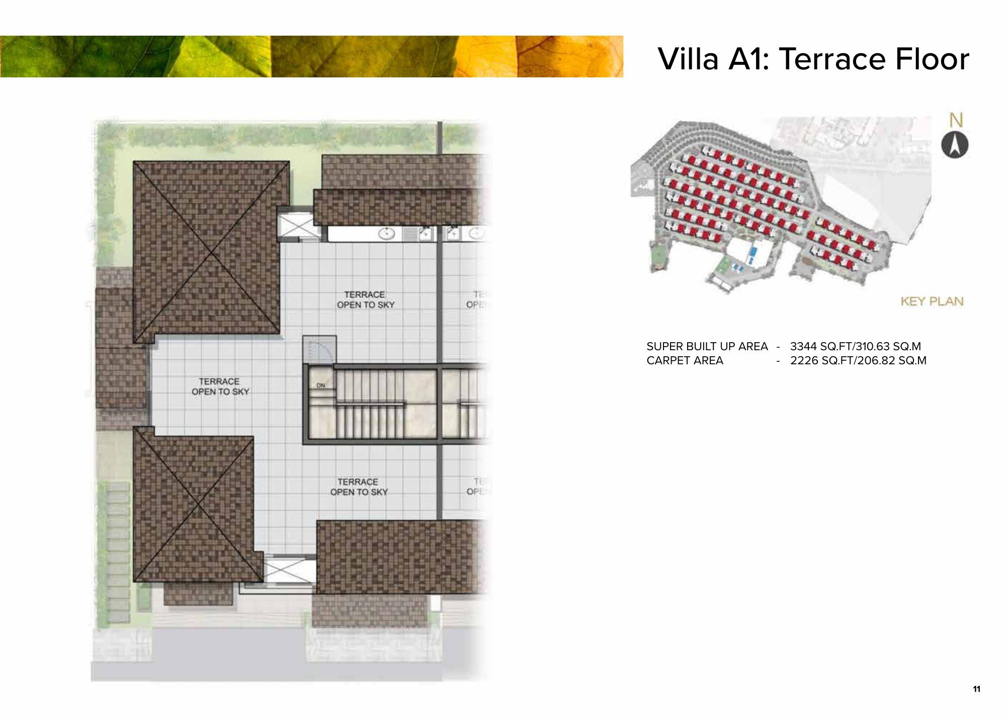 Aspen Greens @ The Prestige City — Villa A1: Terrace Floor — Super built-up 3,344 sq ft, carpet 2,226 sq ft (p.11)