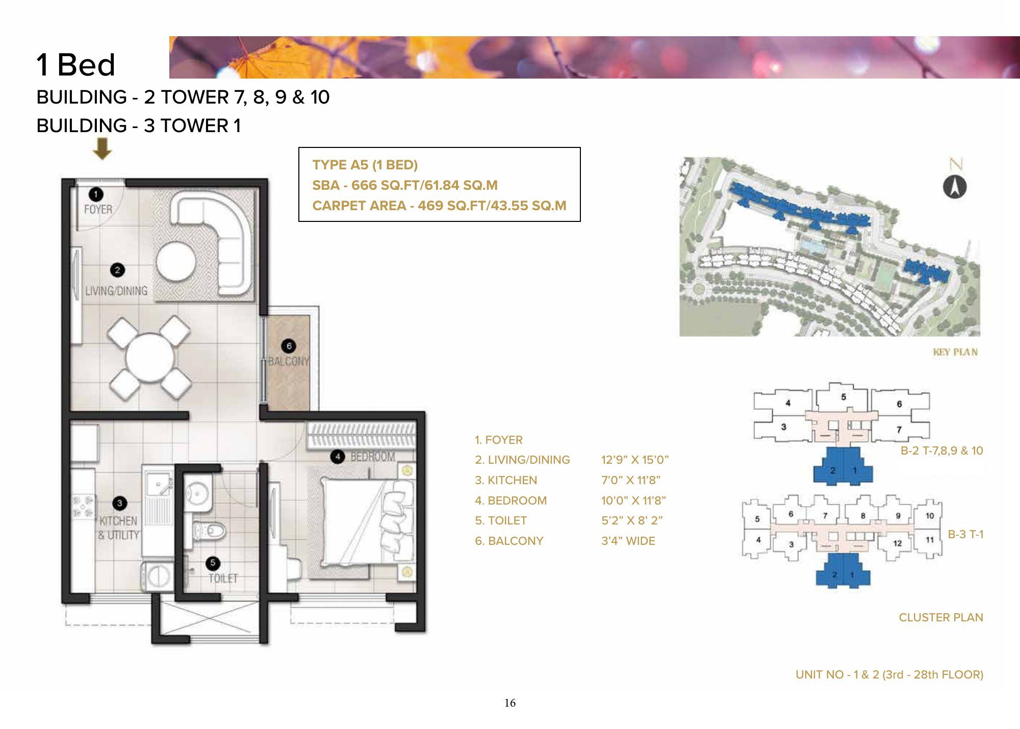Eden Park @ The Prestige City — Type A5 · 1 BHK — Super built-up 666 sq ft, carpet 469 sq ft (p.16)