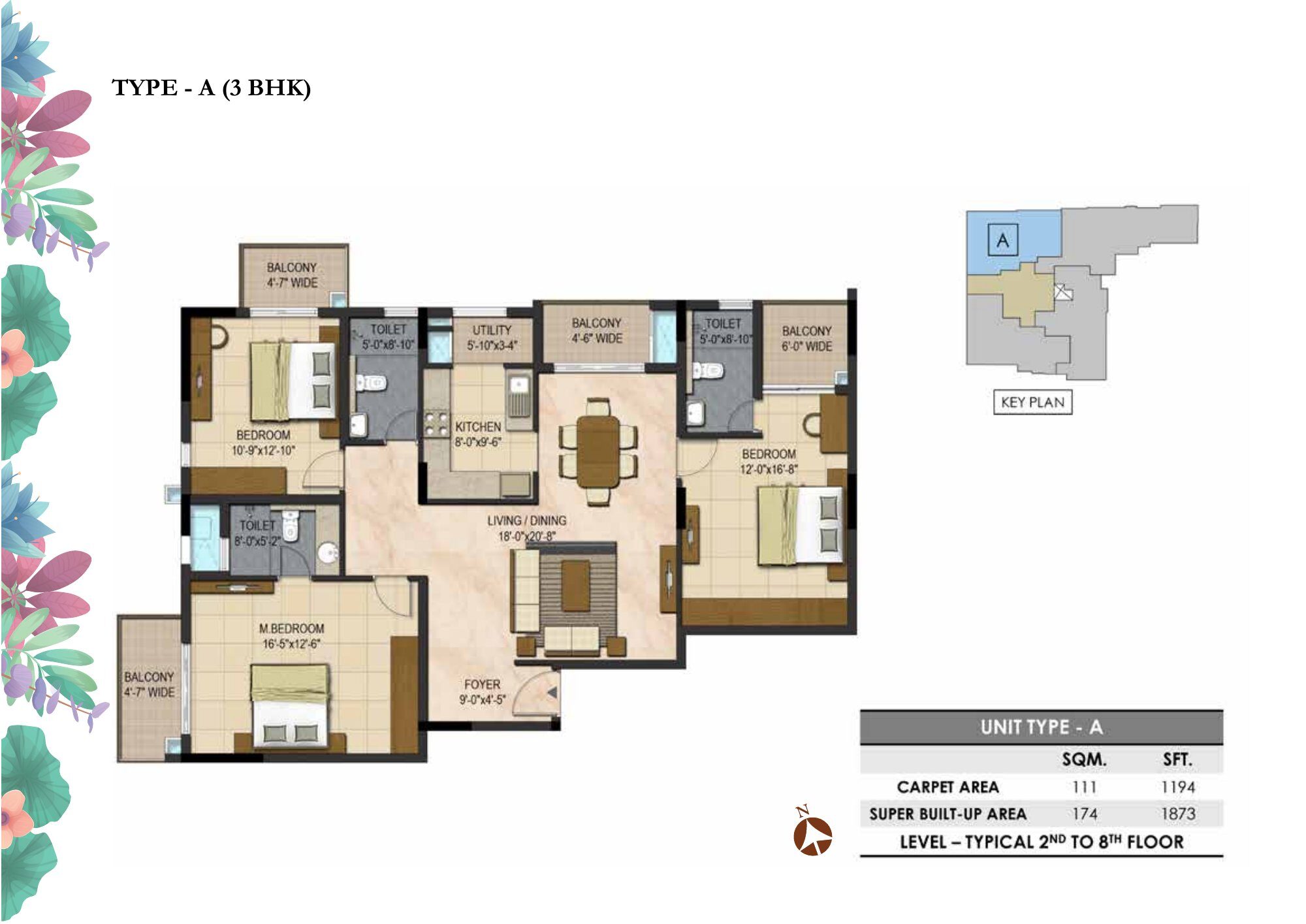 Prestige Botanique — Type A · 3 BHK — Super built-up 1,873 sq ft (p.10)