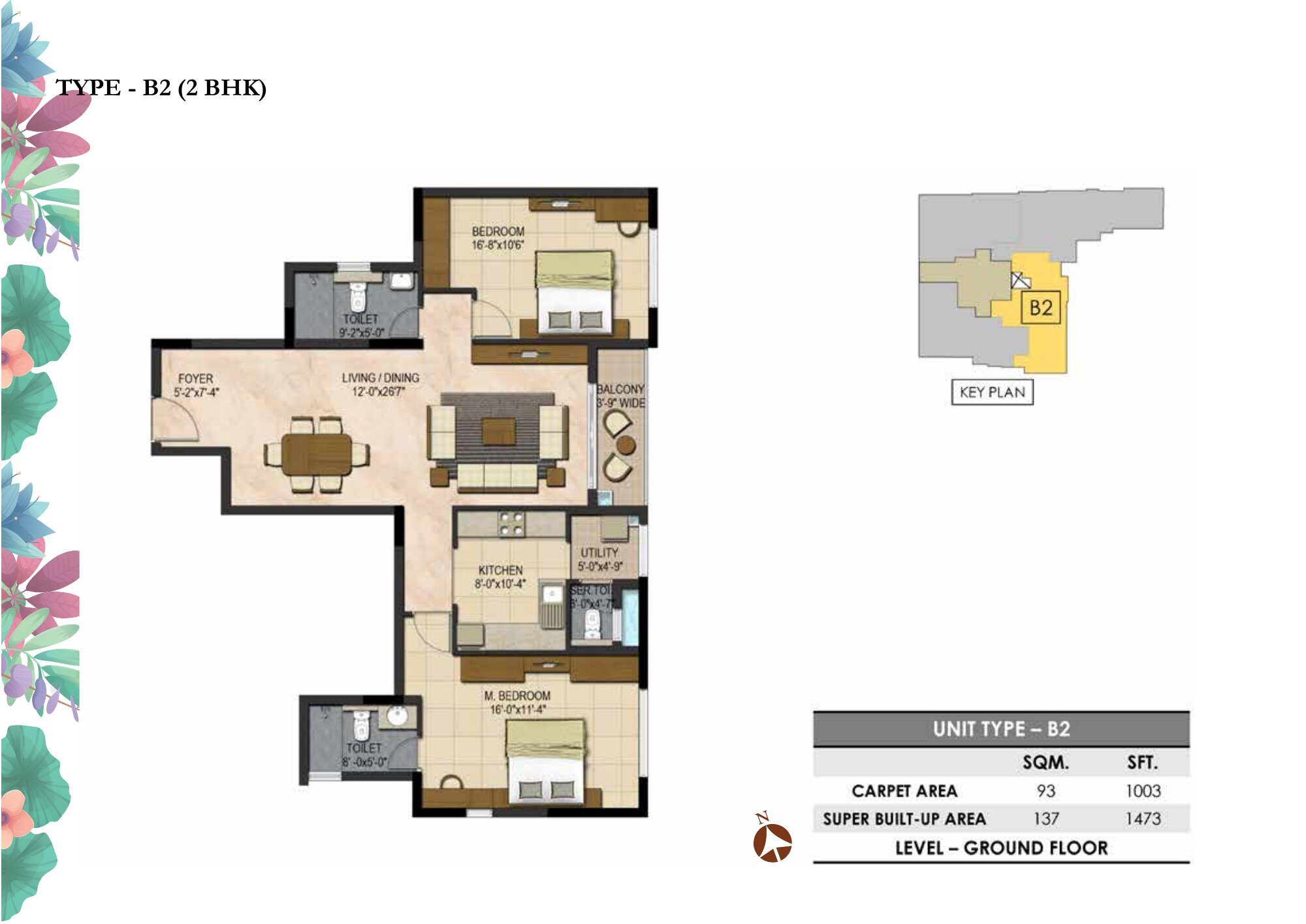 Prestige Botanique — Unit floor plan — Super built-up 1,473 sq ft, carpet 1,003 sq ft (p.16)