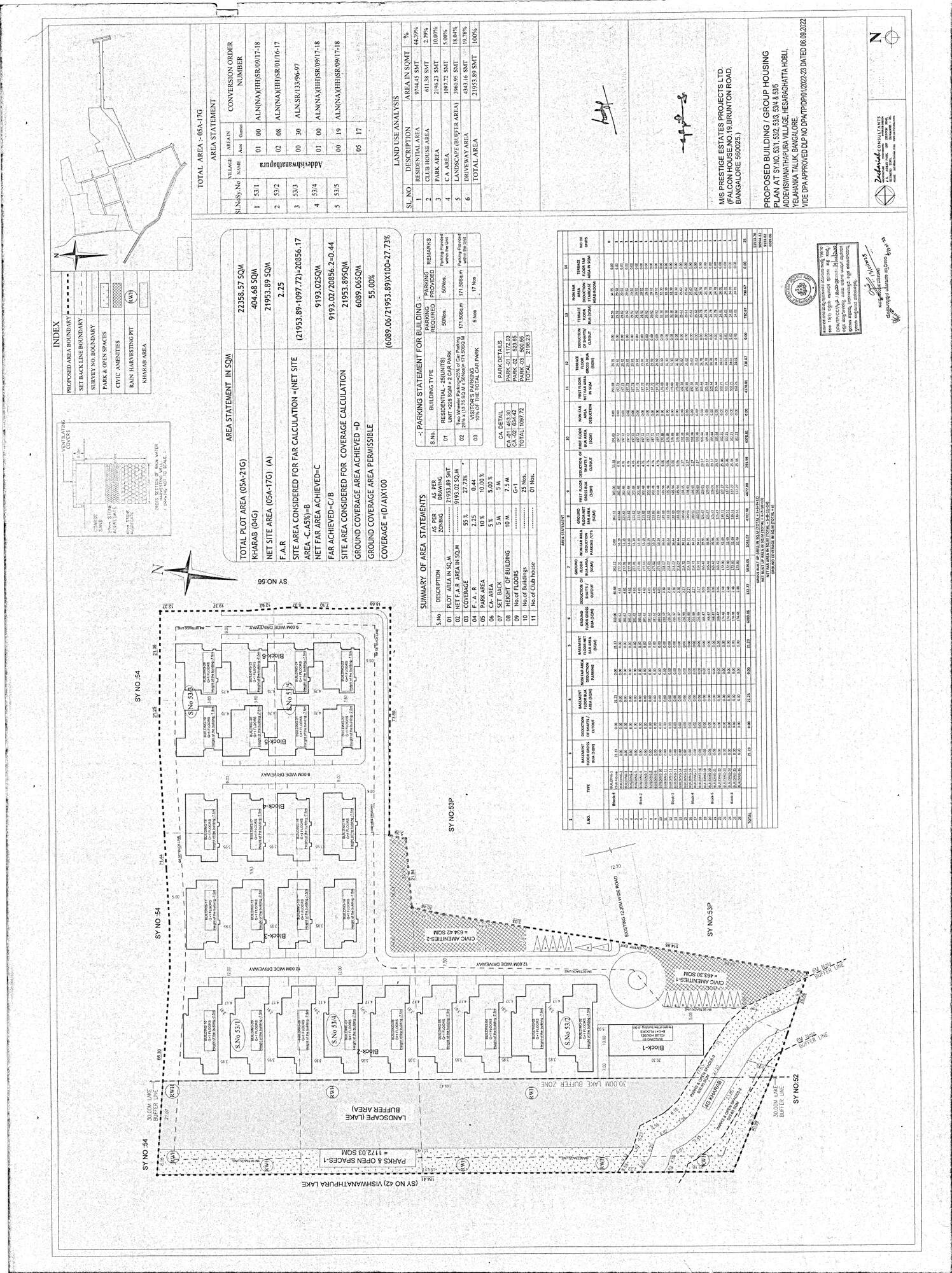 Prestige Dew Drops — Approved Layout Plan (as filed with K-RERA, sheet 1)