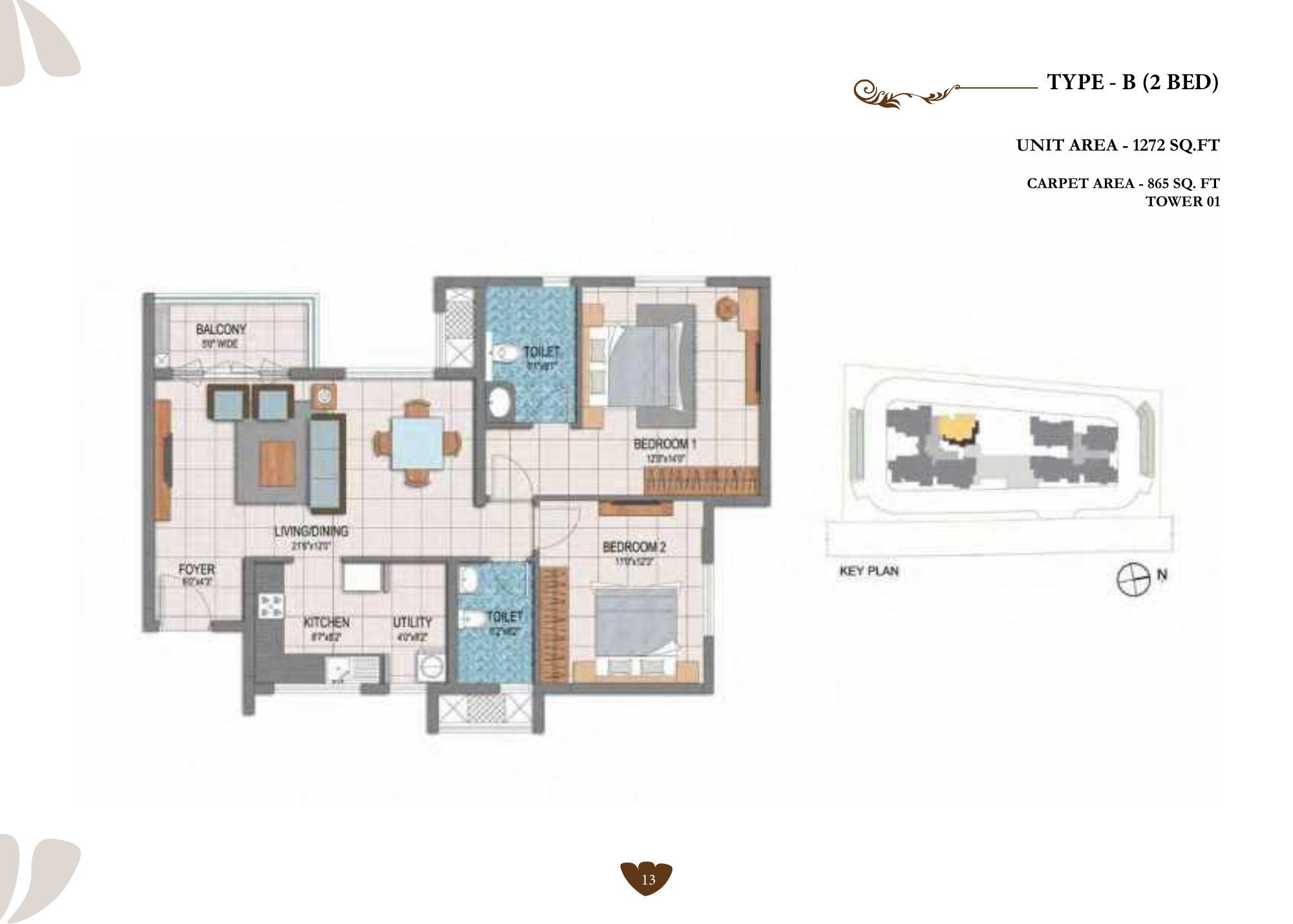 Prestige Dolce Vita — Type B · 2 BHK — Super built-up 1,272 sq ft, carpet 865 sq ft (p.13)