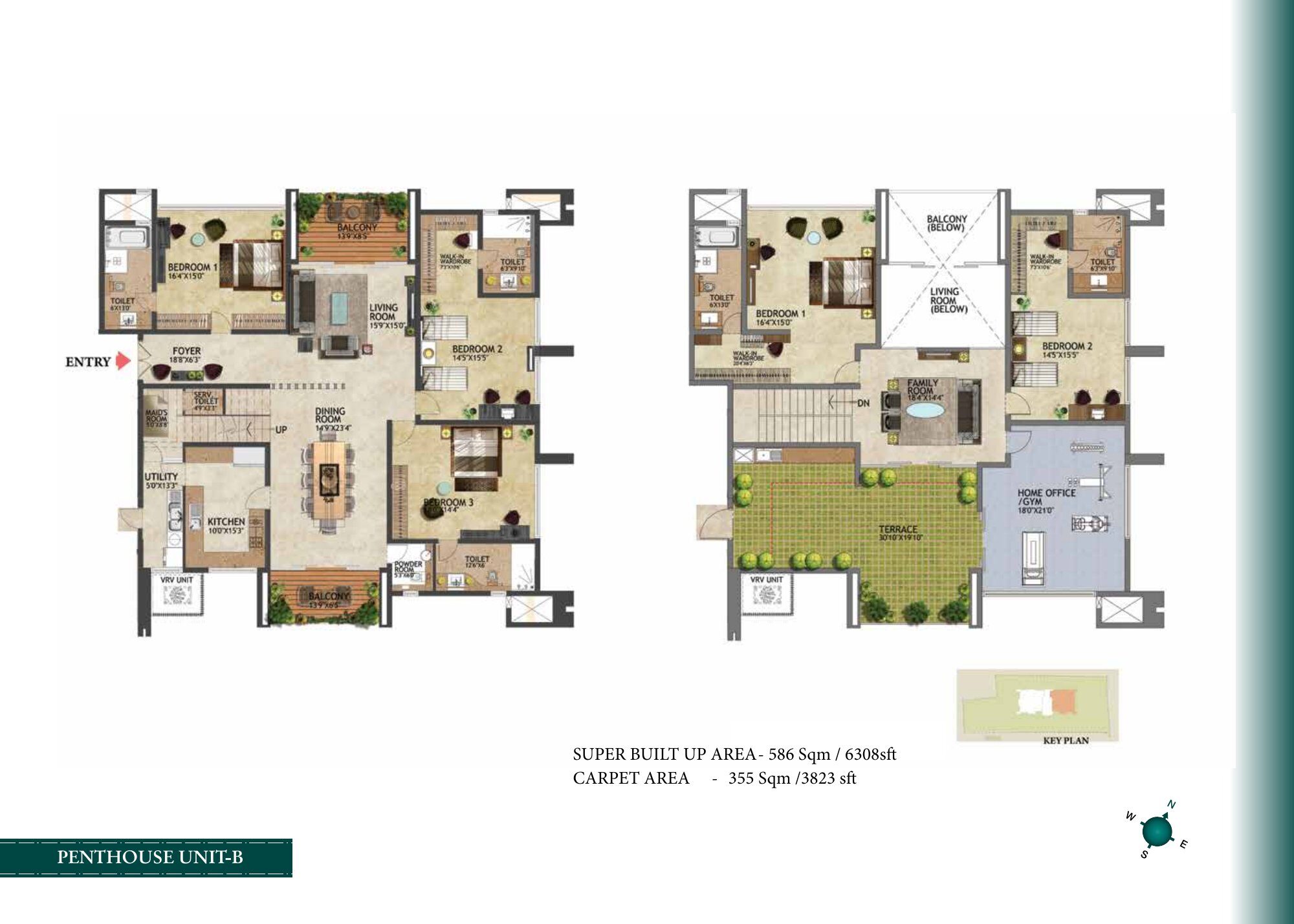 Prestige Kenilworth — Unit floor plan — Super built-up 6,308 sq ft, carpet 3,823 sq ft (p.23)
