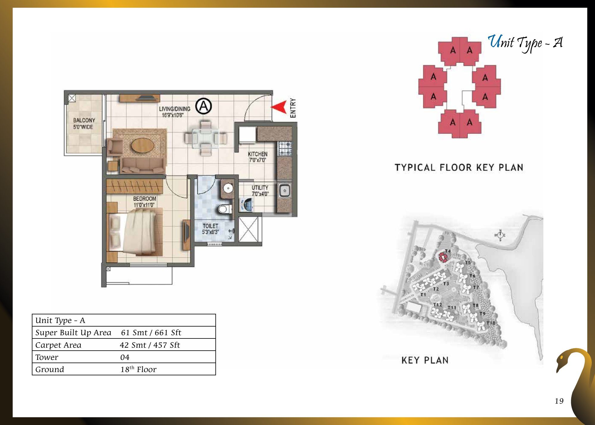 Prestige Lake Ridge — Type A — Super built-up 661 sq ft, carpet 457 sq ft (p.19)