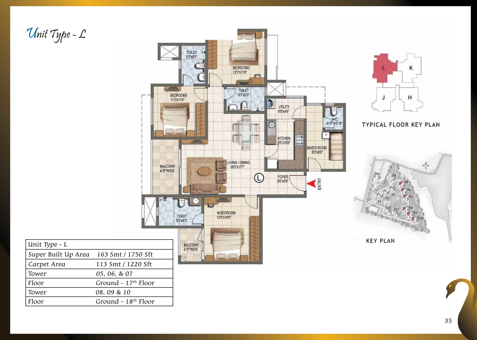 Prestige Lake Ridge — Type L — Super built-up 1,750 sq ft, carpet 1,220 sq ft (p.35)