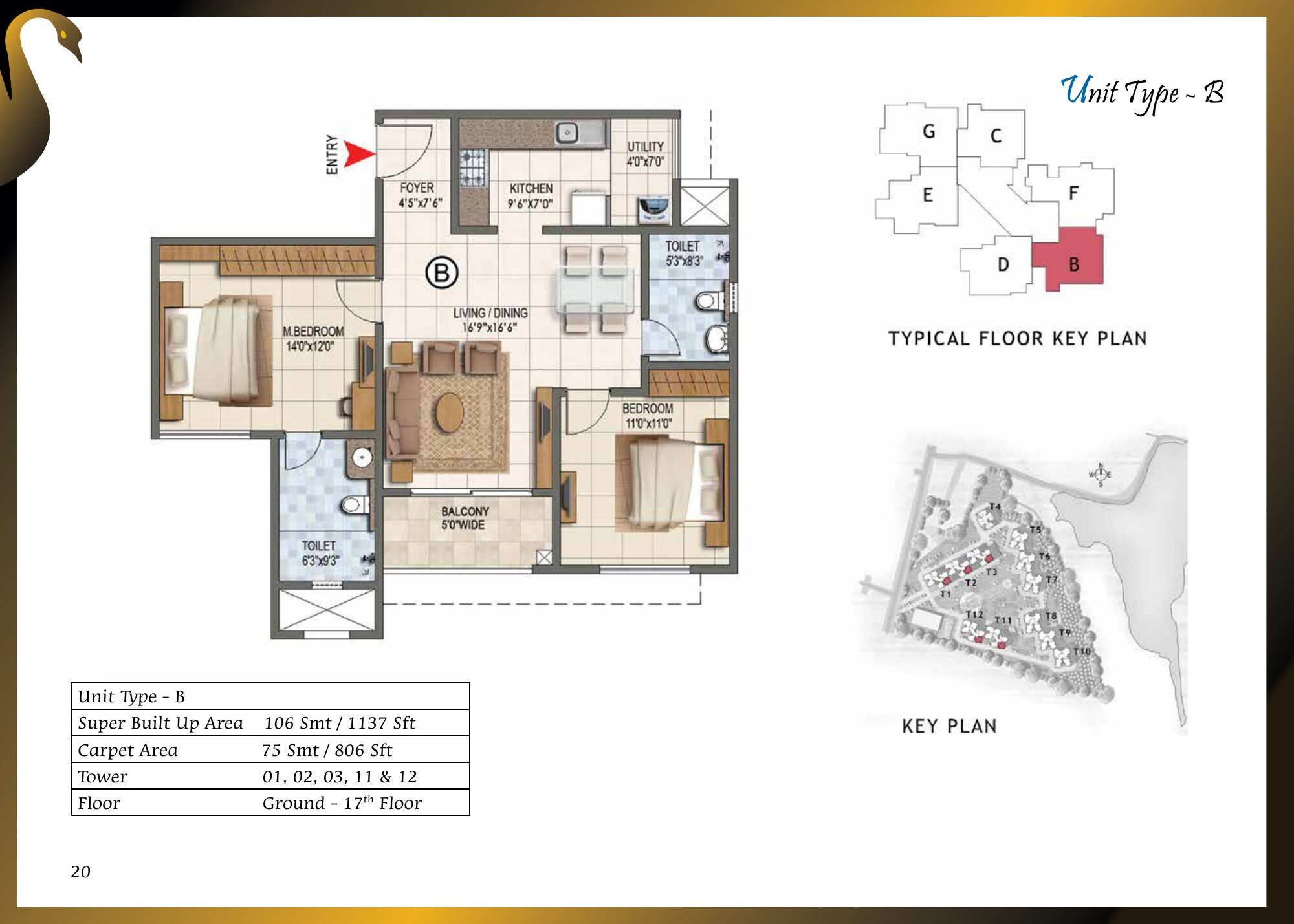 Prestige Lake Ridge — Type B — Super built-up 1,137 sq ft, carpet 806 sq ft (p.20)