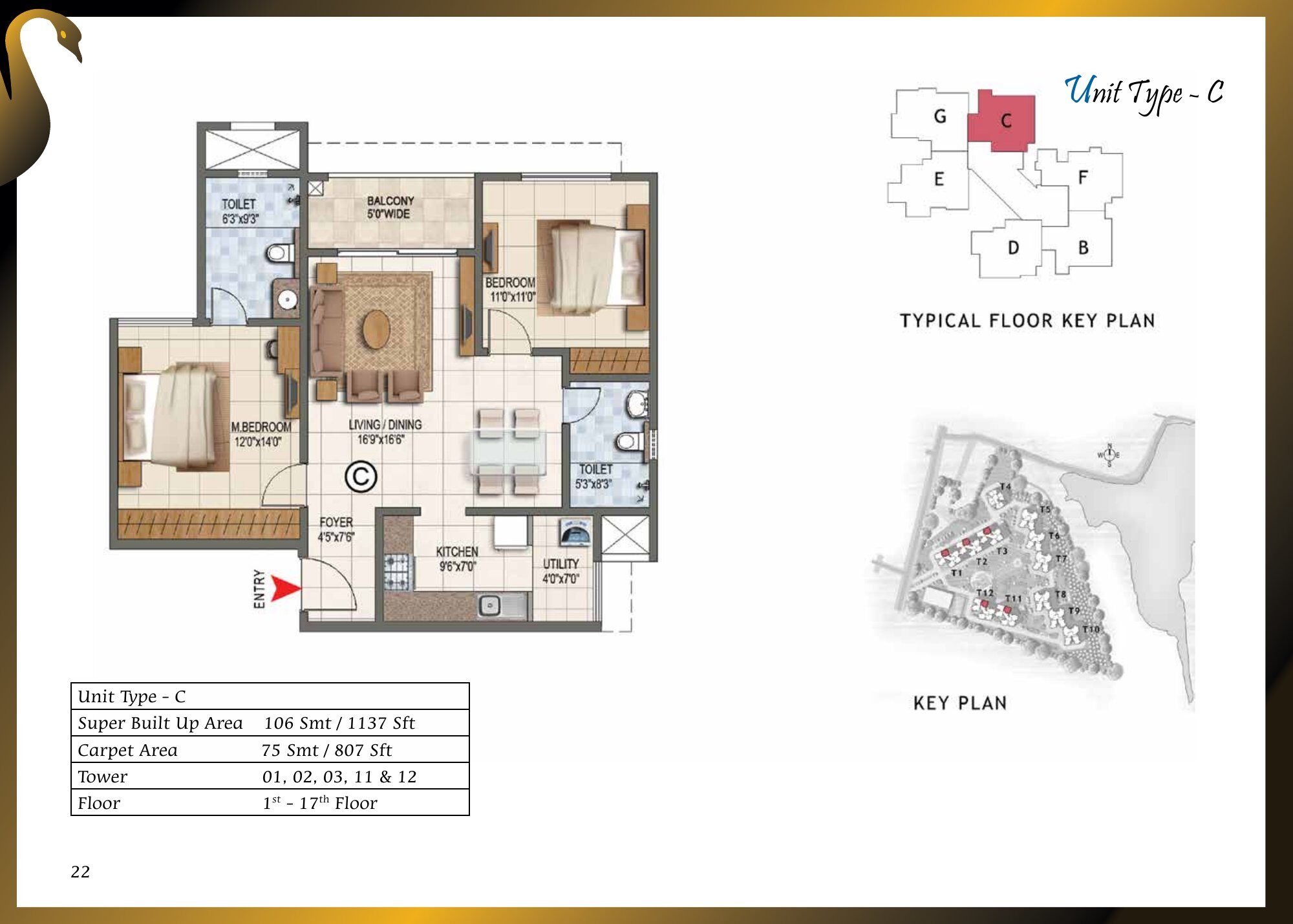 Prestige Lake Ridge — Type C — Super built-up 1,137 sq ft, carpet 807 sq ft (p.22)