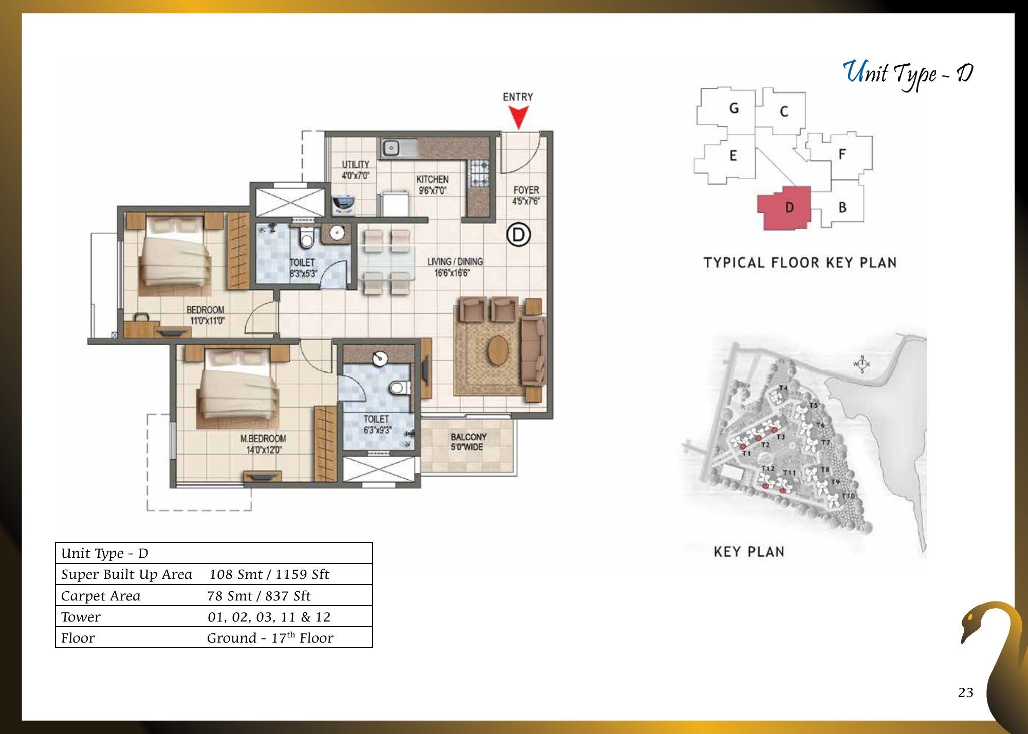 Prestige Lake Ridge — Type D — Super built-up 1,159 sq ft, carpet 837 sq ft (p.23)