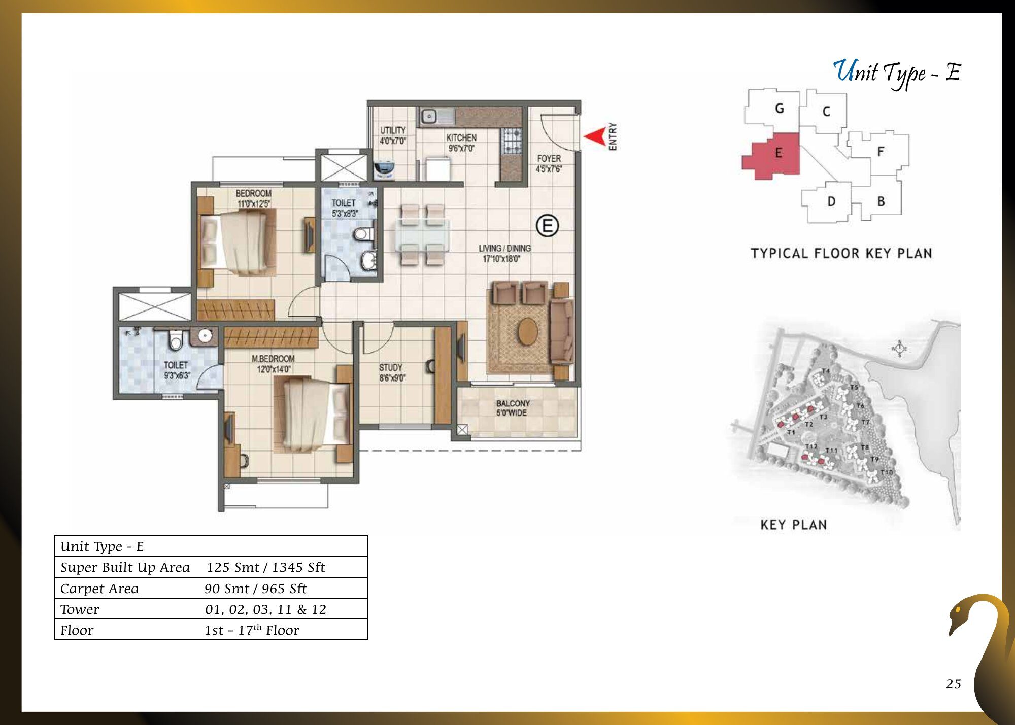 Prestige Lake Ridge — Type E — Super built-up 1,345 sq ft, carpet 965 sq ft (p.25)