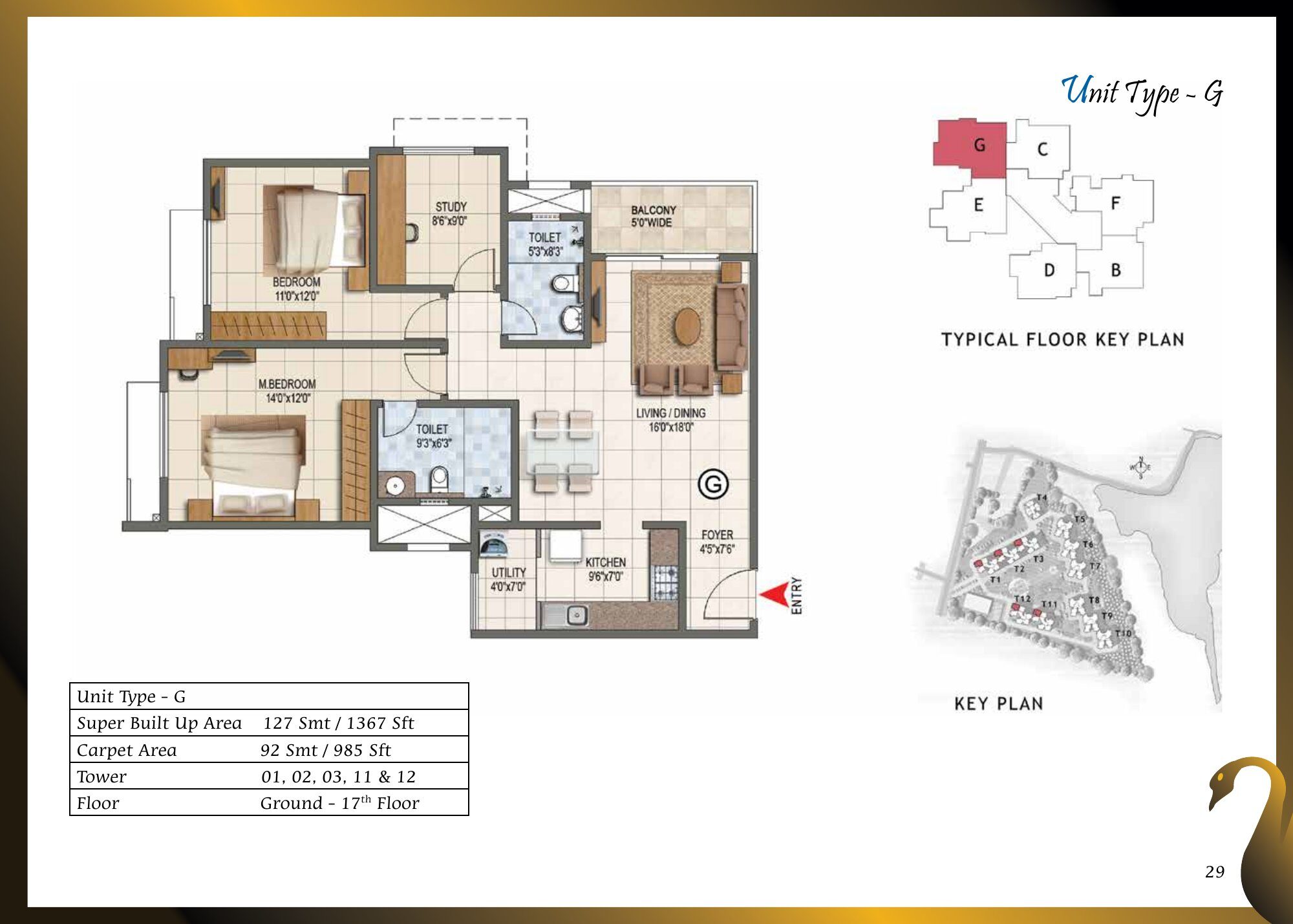 Prestige Lake Ridge — Type G — Super built-up 1,367 sq ft, carpet 985 sq ft (p.29)