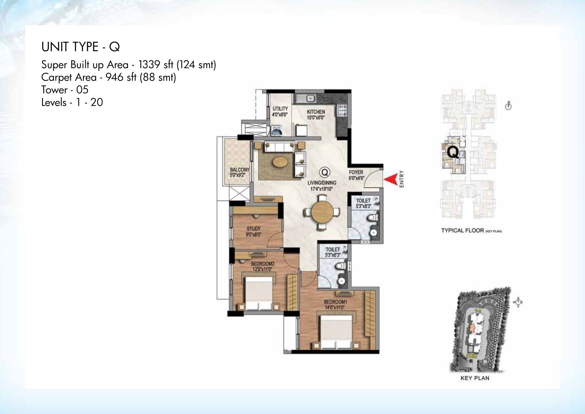 Prestige Misty Waters — Type Q — Super built-up 1,339 sq ft, carpet 946 sq ft (p.7)