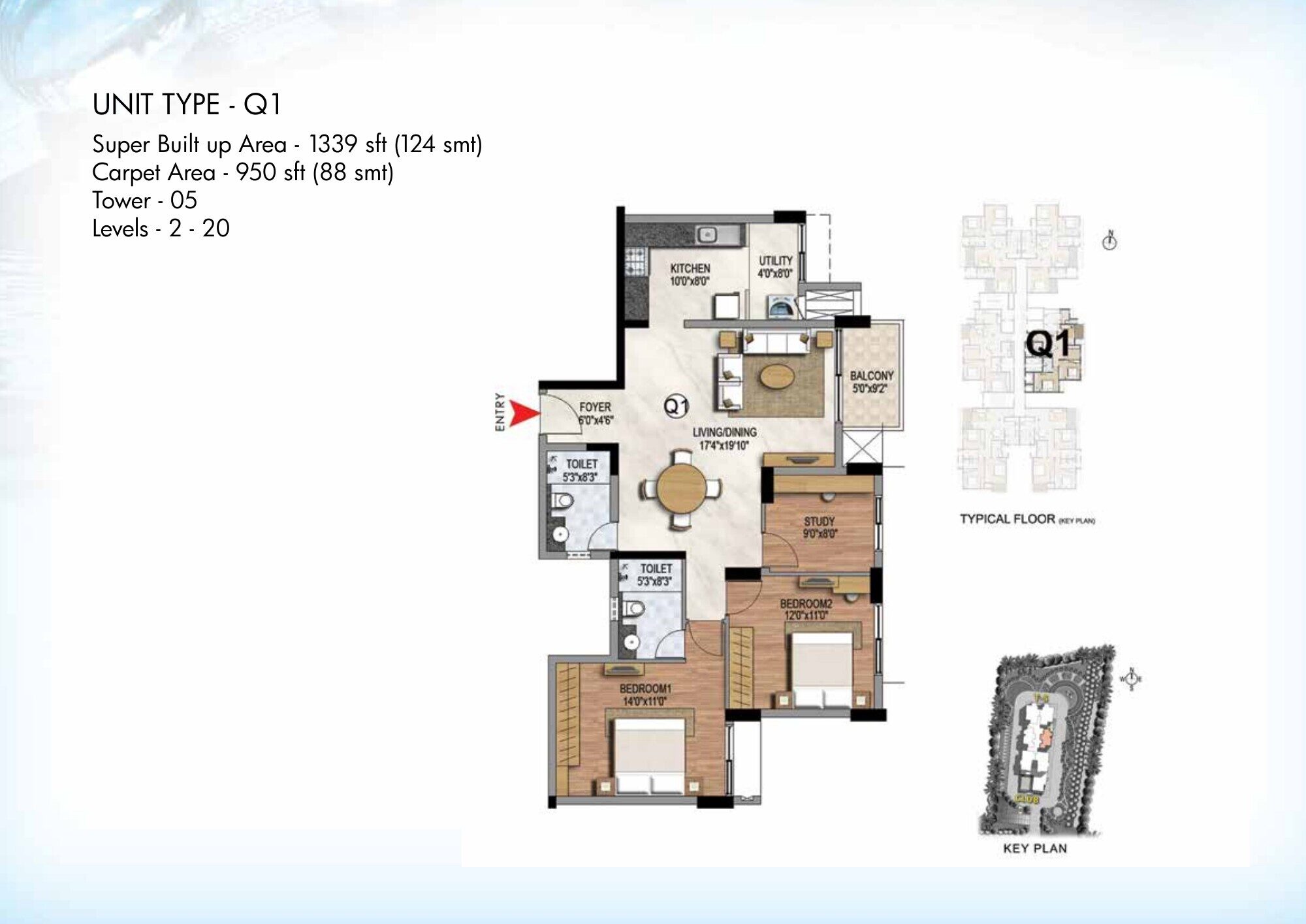 Prestige Misty Waters — Type Q1 — Super built-up 1,339 sq ft, carpet 950 sq ft (p.7)