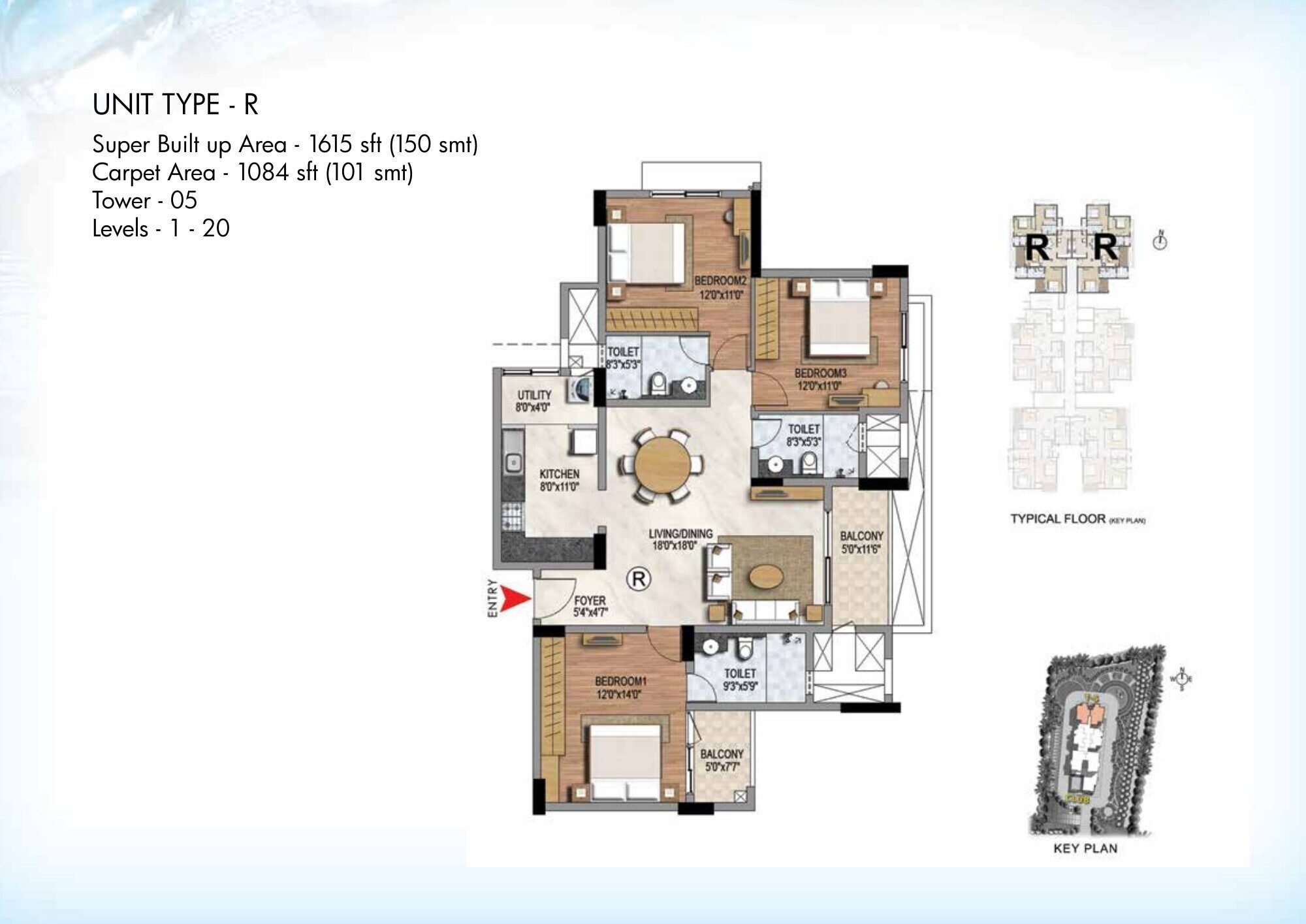 Prestige Misty Waters — Type R — Super built-up 1,615 sq ft, carpet 1,084 sq ft (p.8)