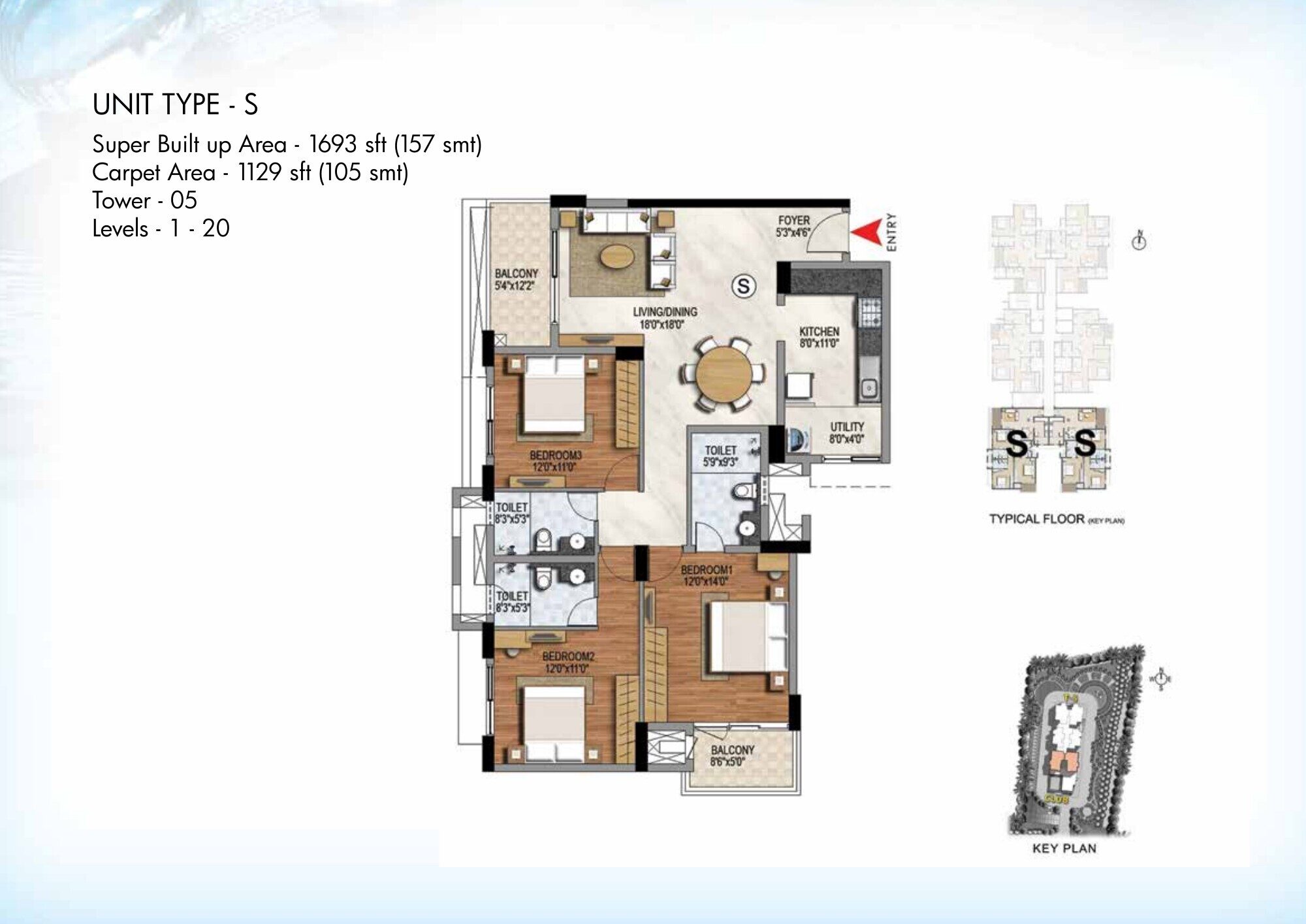 Prestige Misty Waters — Type S — Super built-up 1,693 sq ft, carpet 1,129 sq ft (p.8)