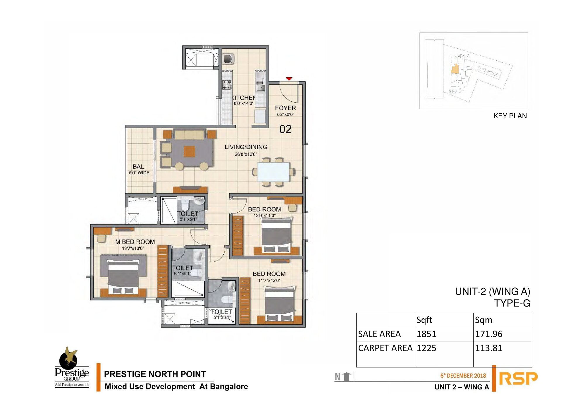 Prestige North Point — Type G — Saleable 1,851 sq ft, carpet 1,225 sq ft (p.10)