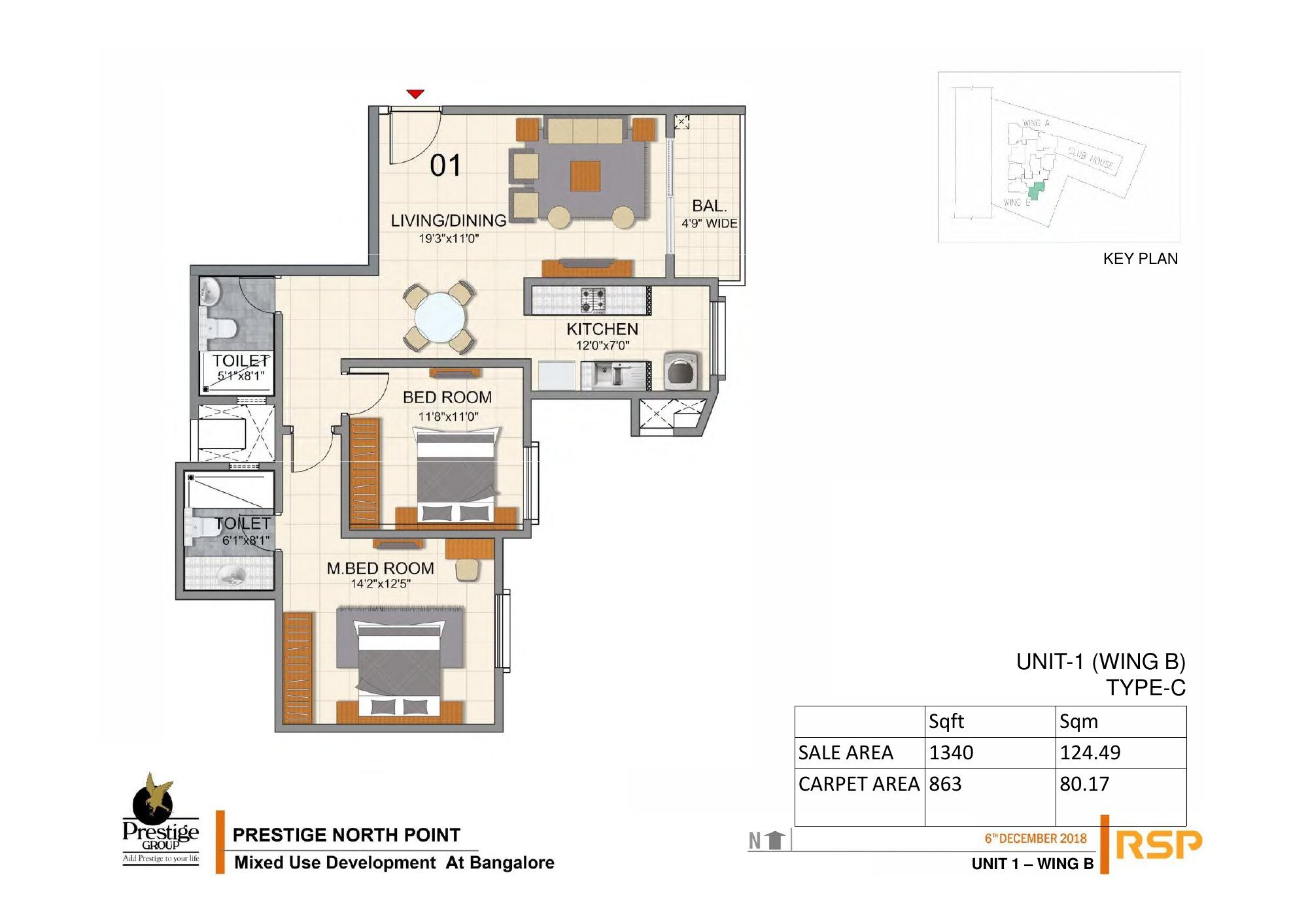 Prestige North Point — Type C — Saleable 1,340 sq ft, carpet 863 sq ft (p.12)