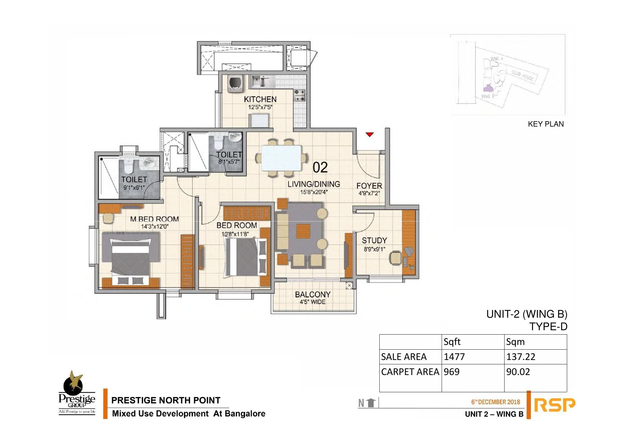 Prestige North Point — Type D — Saleable 1,477 sq ft, carpet 969 sq ft (p.13)