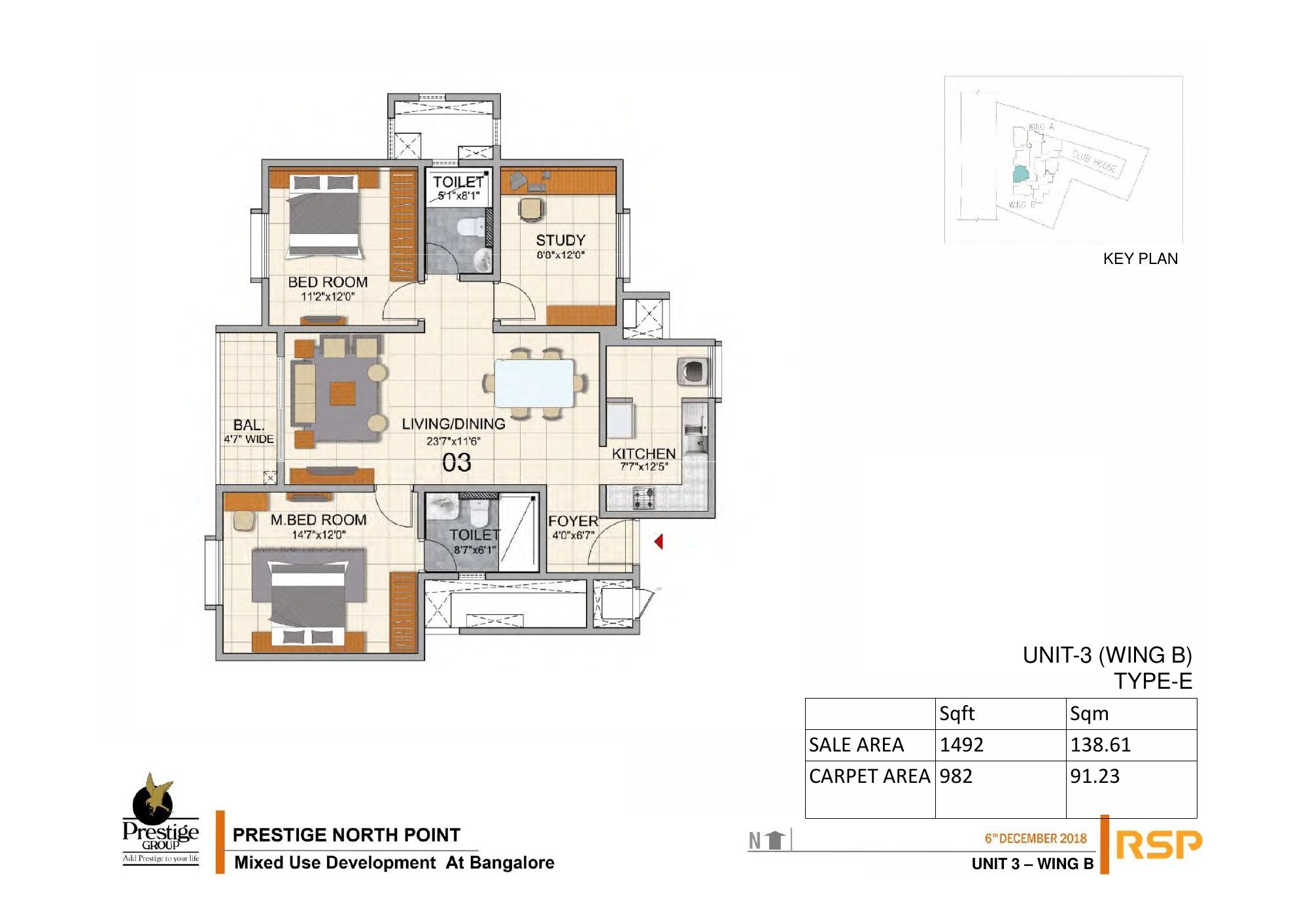 Prestige North Point — Type E — Saleable 1,492 sq ft, carpet 982 sq ft (p.14)