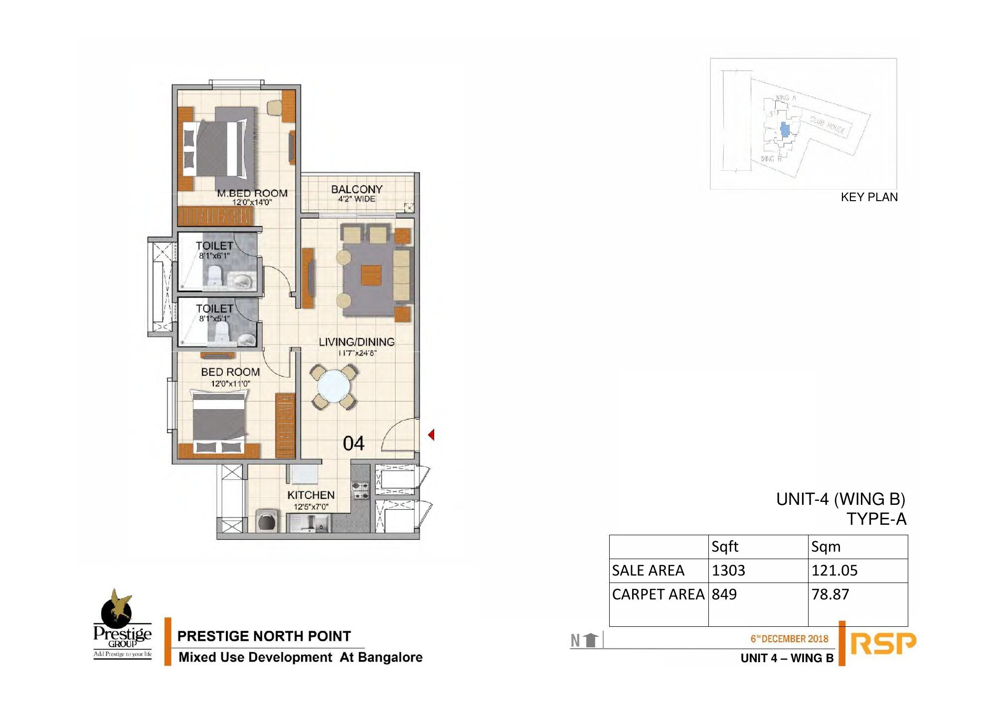 Prestige North Point — Type A — Saleable 1,303 sq ft, carpet 849 sq ft (p.15)