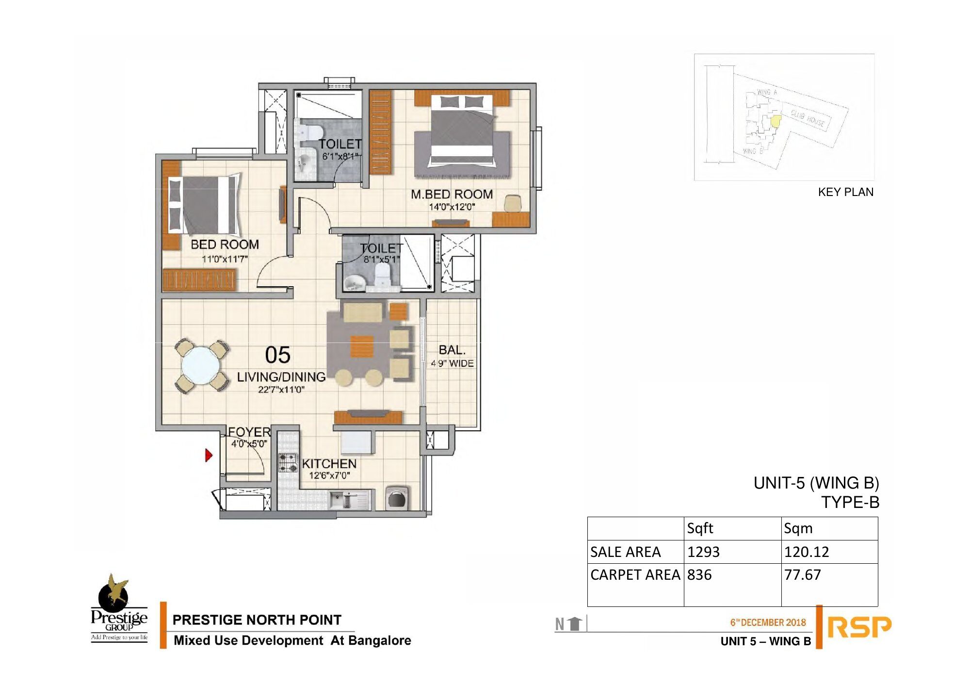 Prestige North Point — Type B — Saleable 1,293 sq ft, carpet 836 sq ft (p.16)