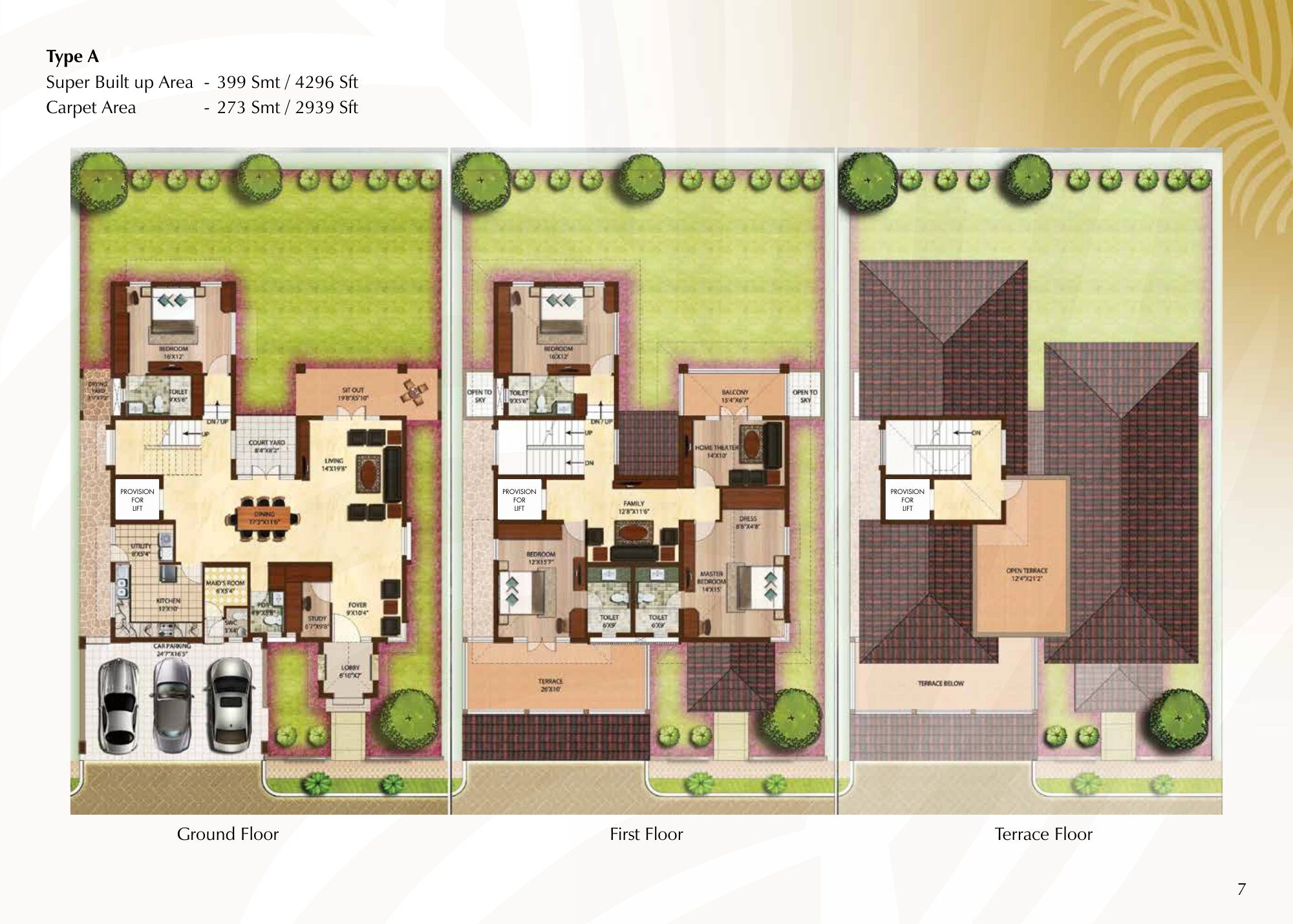 Prestige Palm Residences — Type A — Super built-up 4,296 sq ft, carpet 2,939 sq ft (p.7)