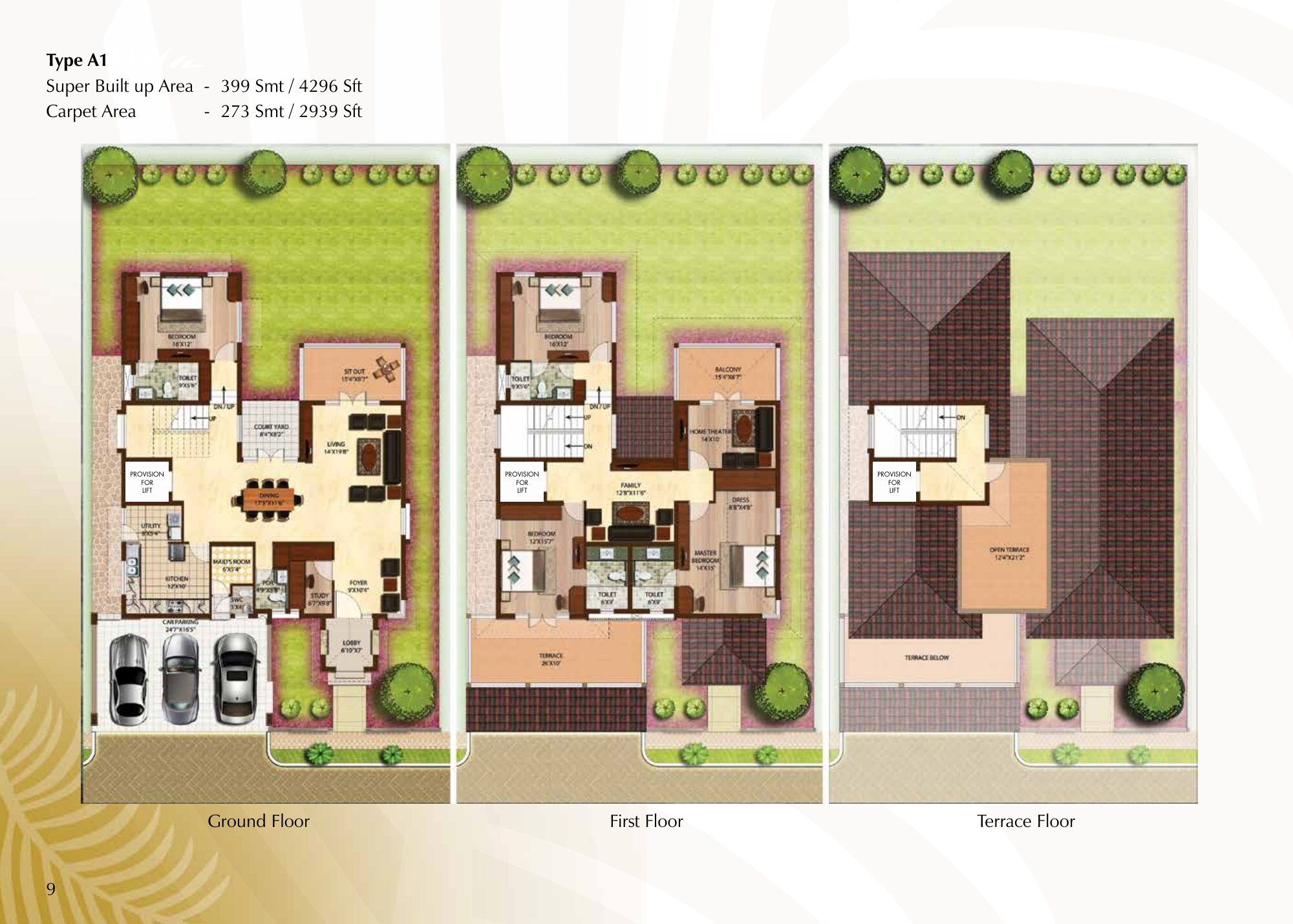 Prestige Palm Residences — Type A1 — Super built-up 4,296 sq ft, carpet 2,939 sq ft (p.9)