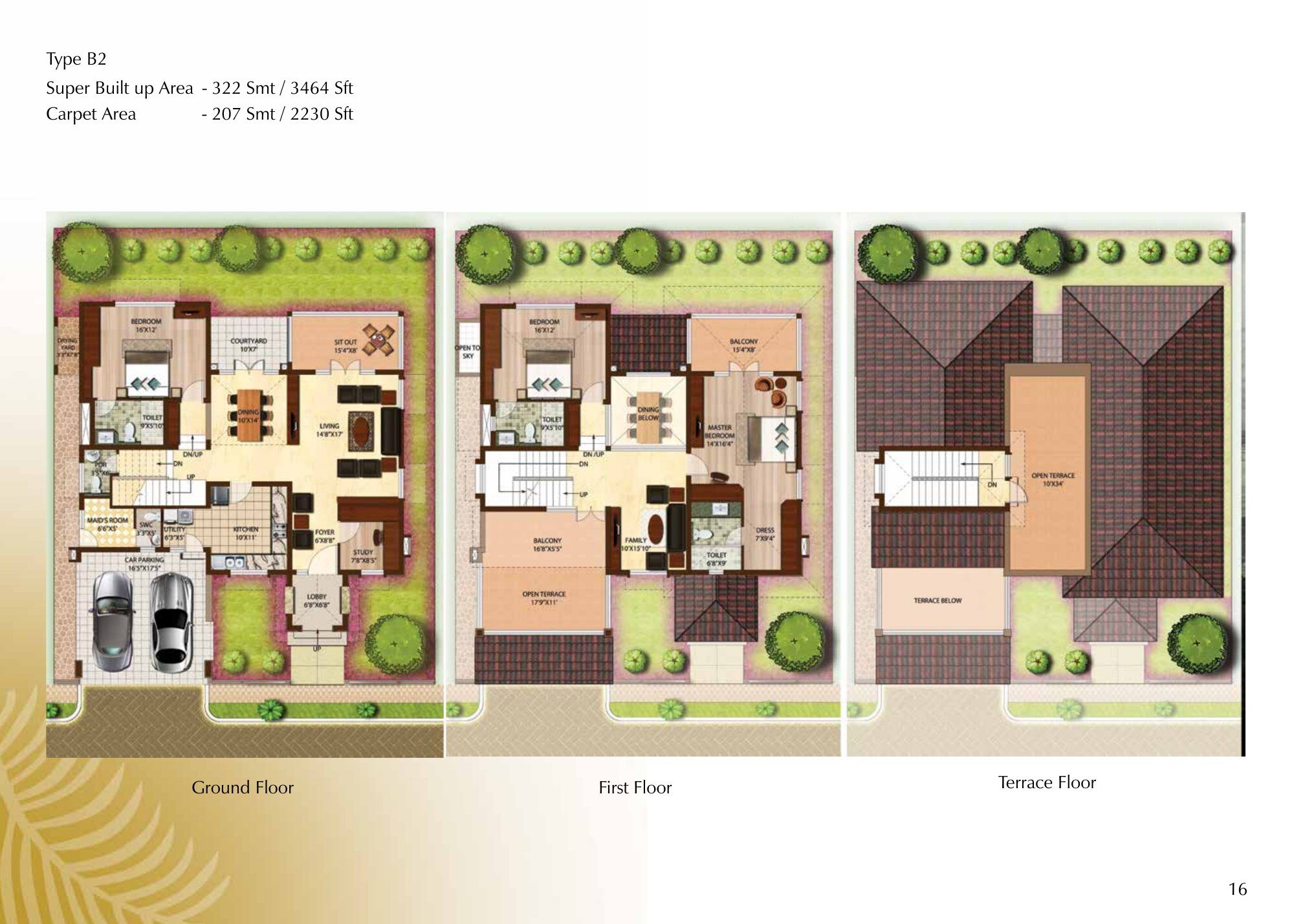 Prestige Palm Residences — Type B2 — Super built-up 3,464 sq ft, carpet 2,230 sq ft (p.16)