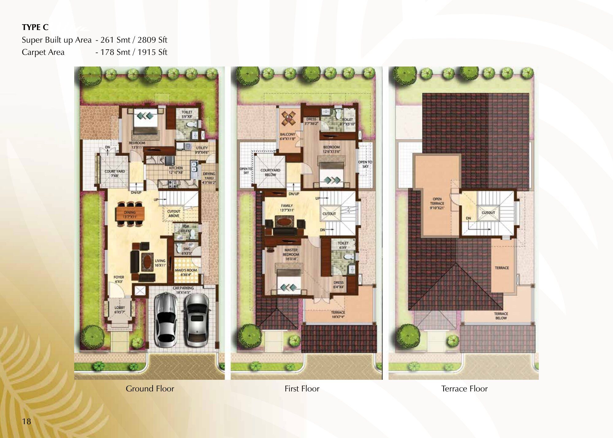 Prestige Palm Residences — Type C — Super built-up 2,809 sq ft, carpet 1,915 sq ft (p.18)