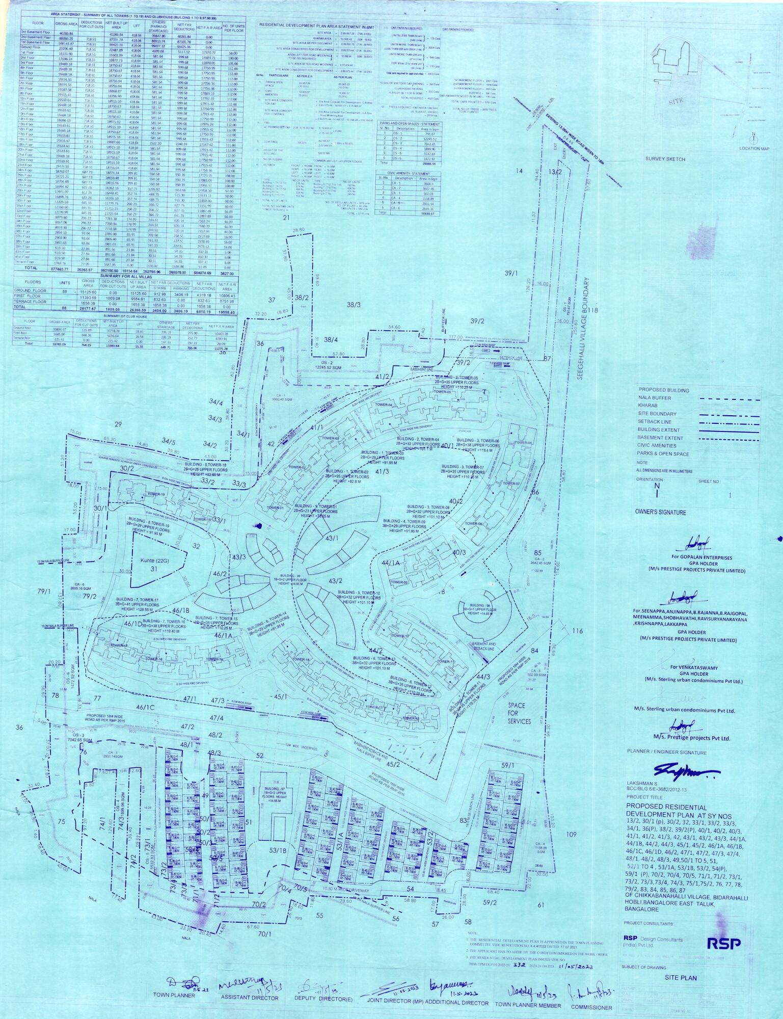 Prestige Park Grove — Approved Layout Plan (as filed with K-RERA, sheet 1)