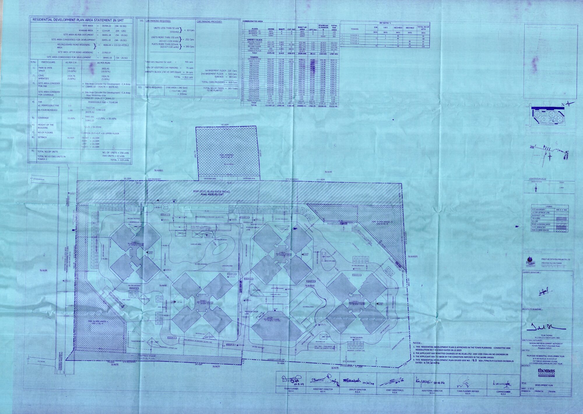 Prestige Pine Forest — Approved Layout Plan (as filed with K-RERA, sheet 1)
