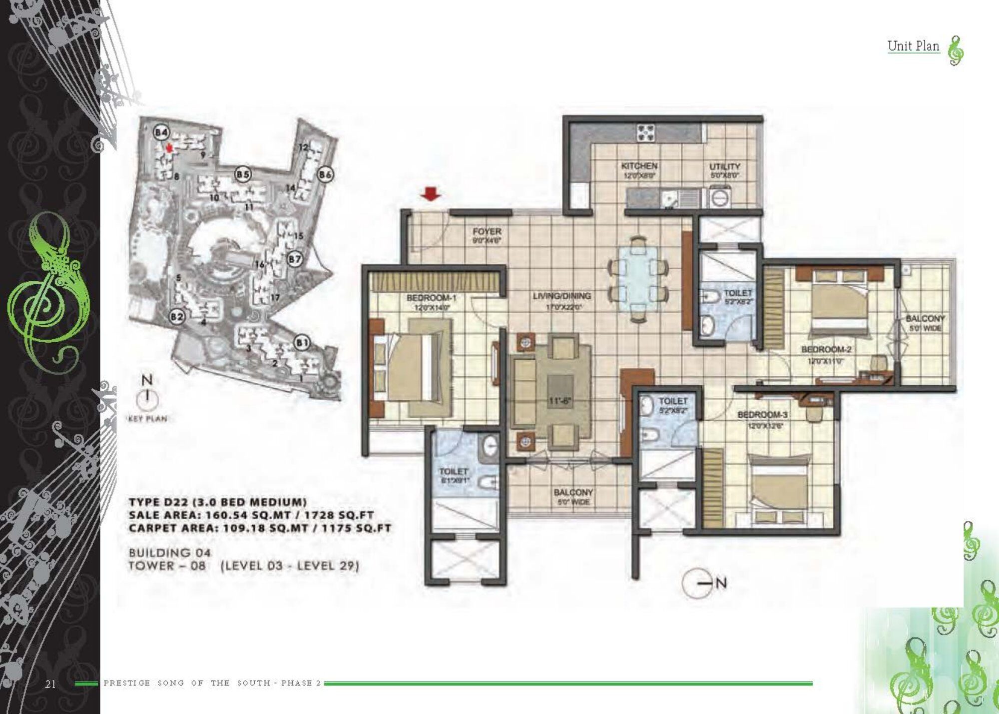 Prestige Song of the South — Type D22 — Saleable 1,728 sq ft, carpet 1,175 sq ft (p.18)