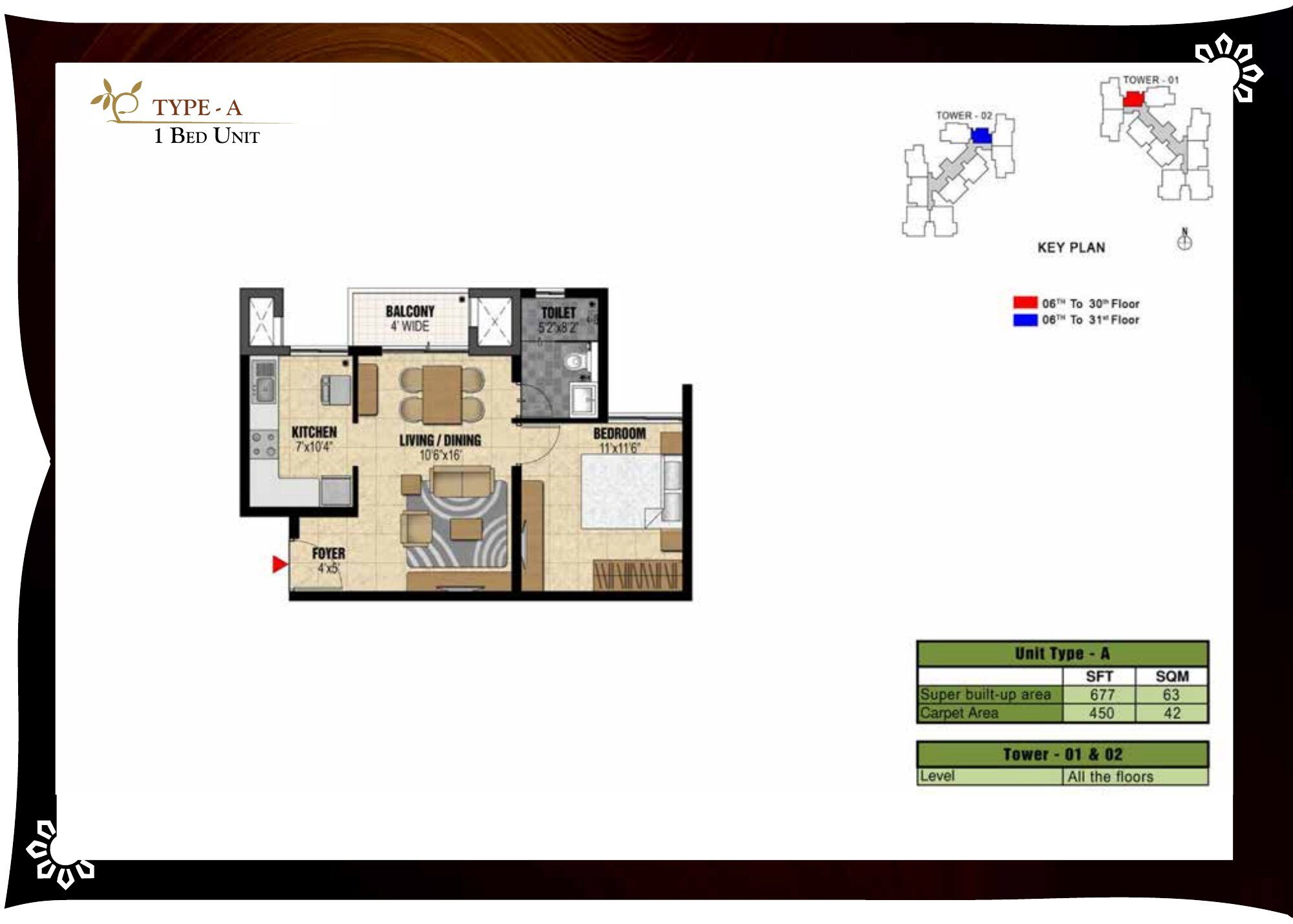 Prestige Valley Crest — Type A — Super built-up 677 sq ft, carpet 450 sq ft (p.14)