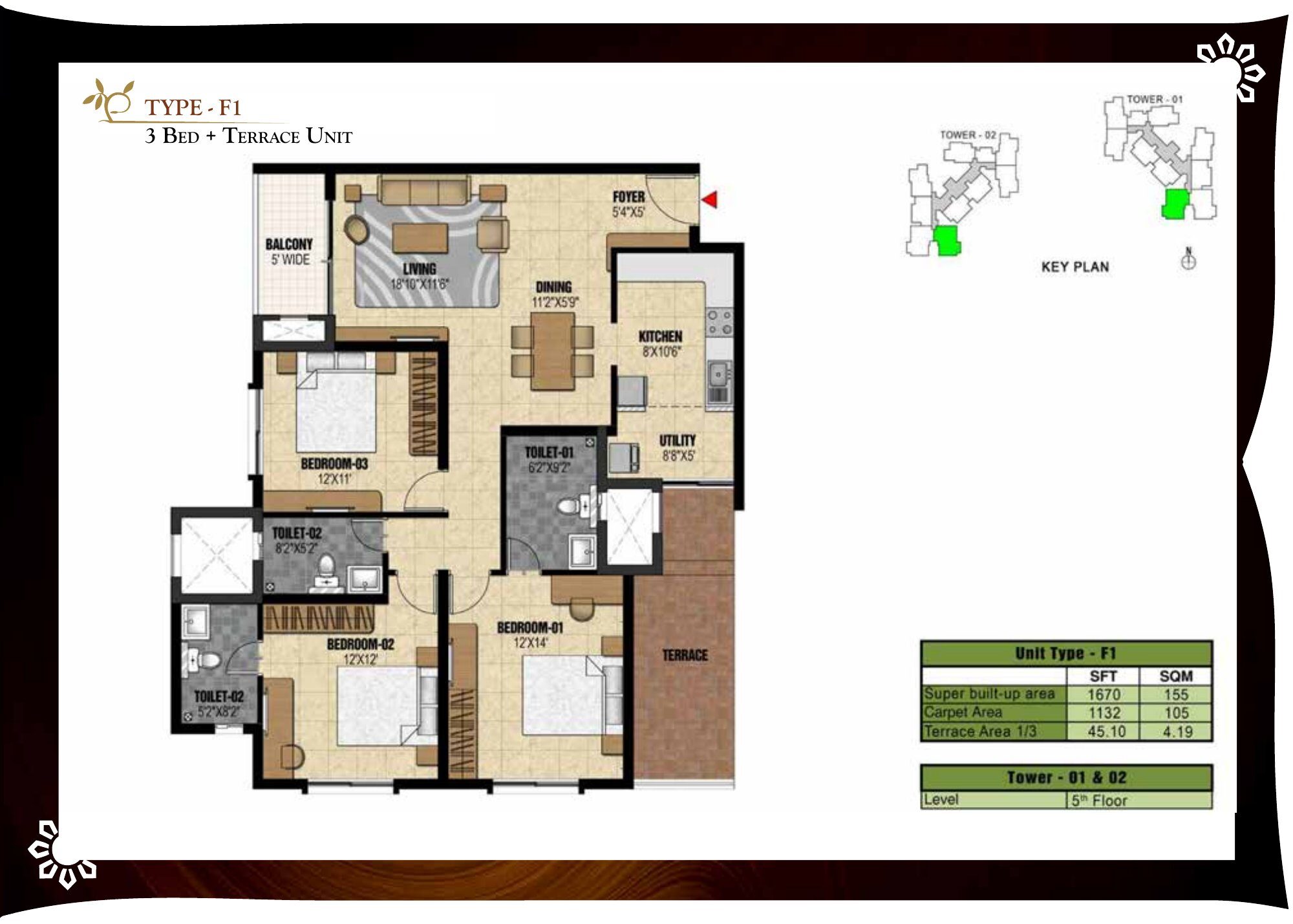Prestige Valley Crest — Type F1 — Super built-up 1,670 sq ft, carpet 1,132 sq ft (p.35)