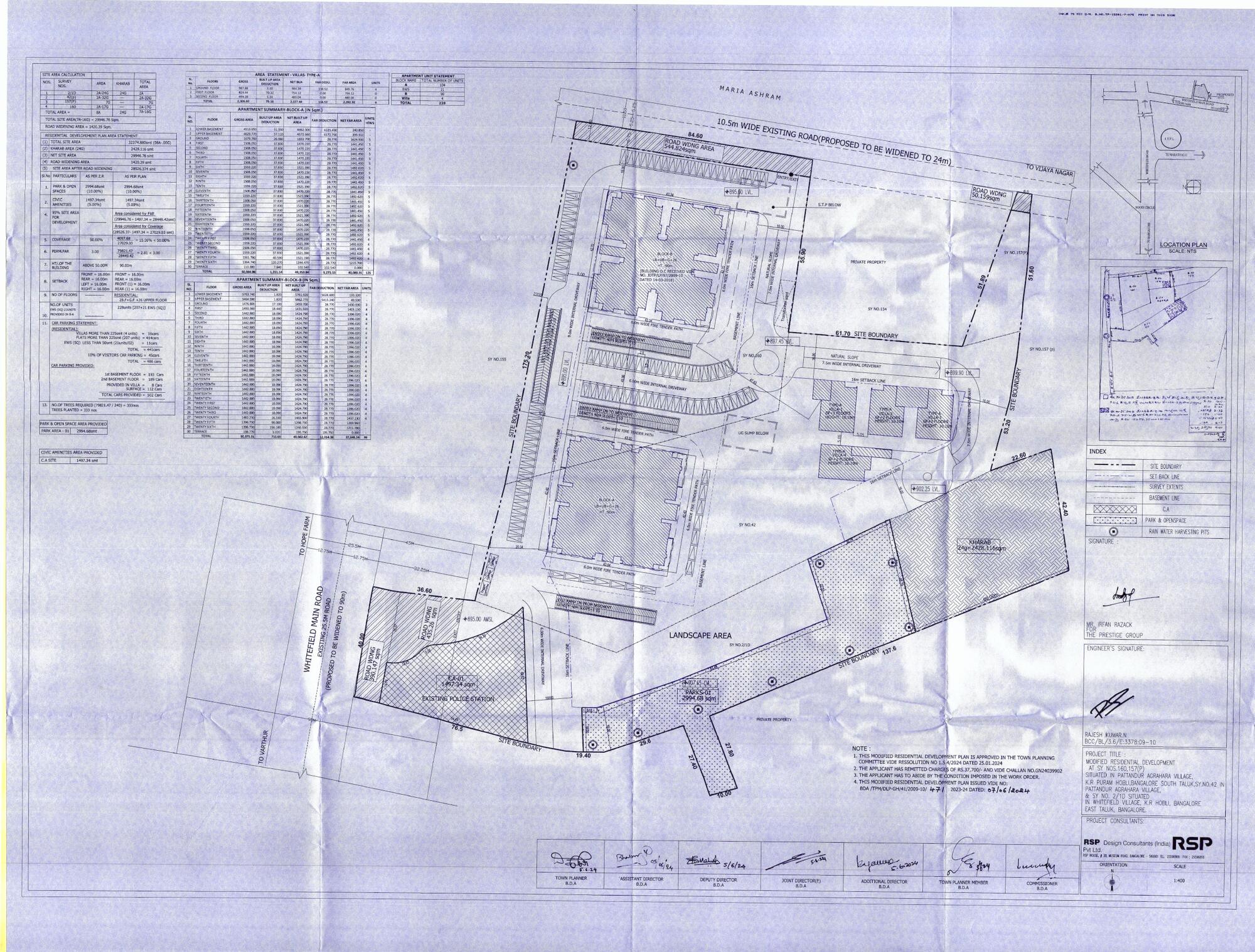 Prestige White Meadows — Approved Layout Plan (as filed with K-RERA, sheet 1)