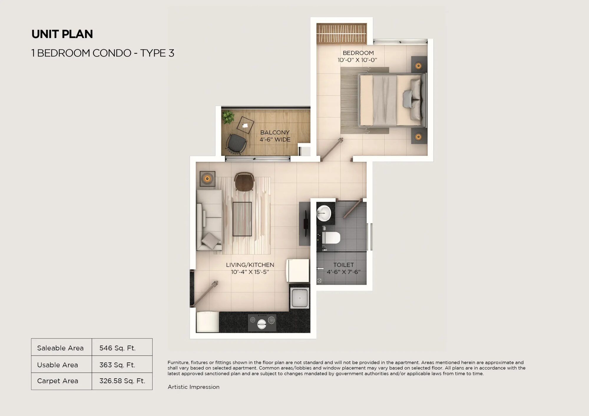 Provident Ecopolitan — 1 Bedroom condo type 3