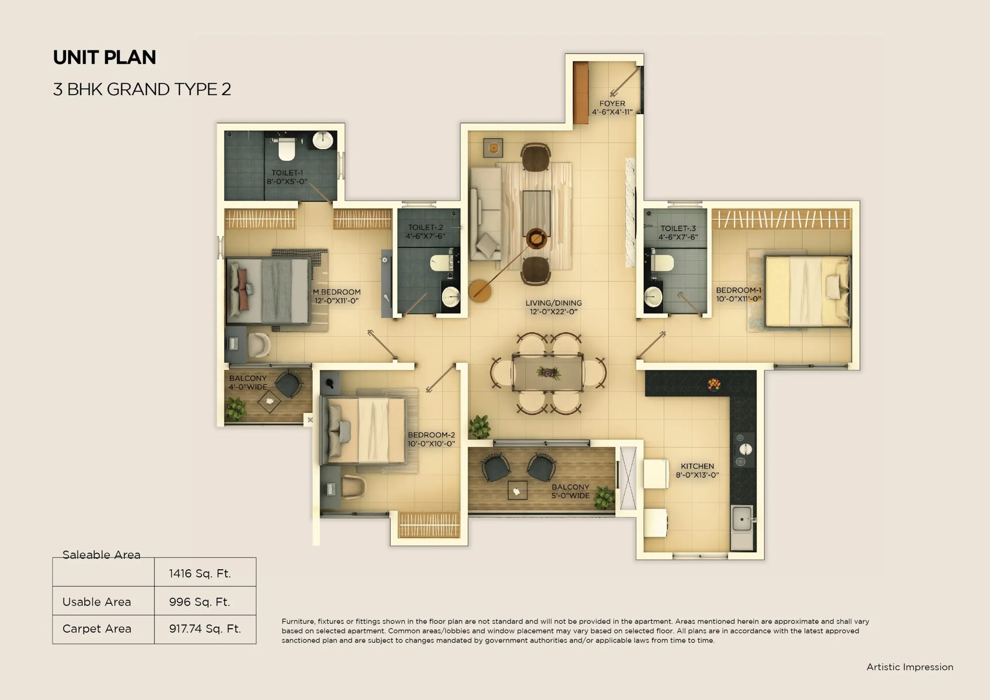 Provident Ecopolitan — 3 BHK Grand Type2