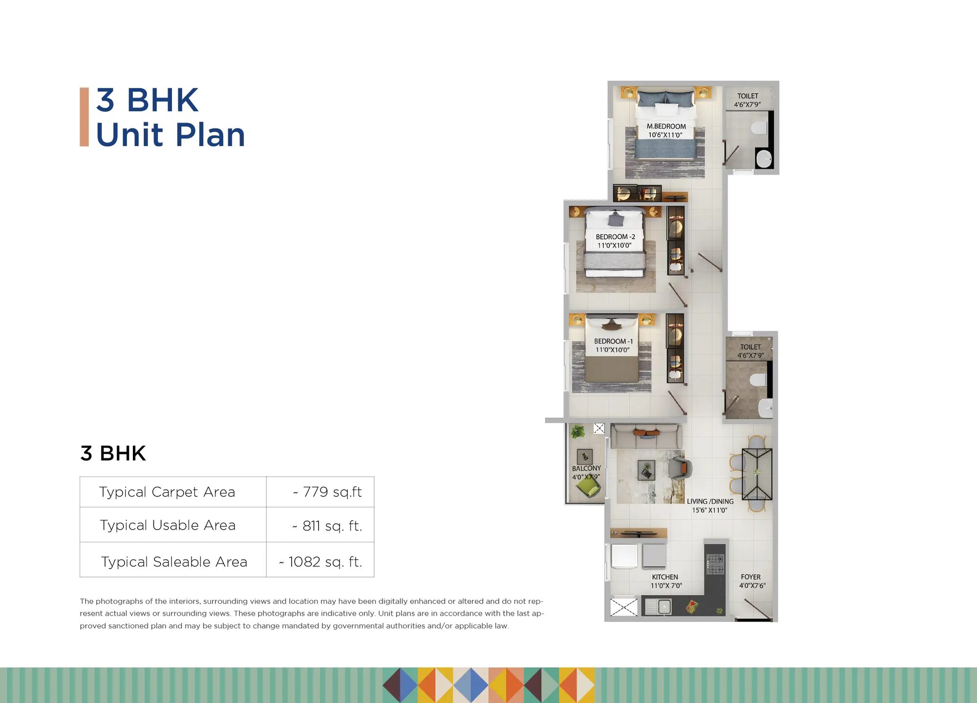 Provident Sunworth City — 3 BHK Unit Plan