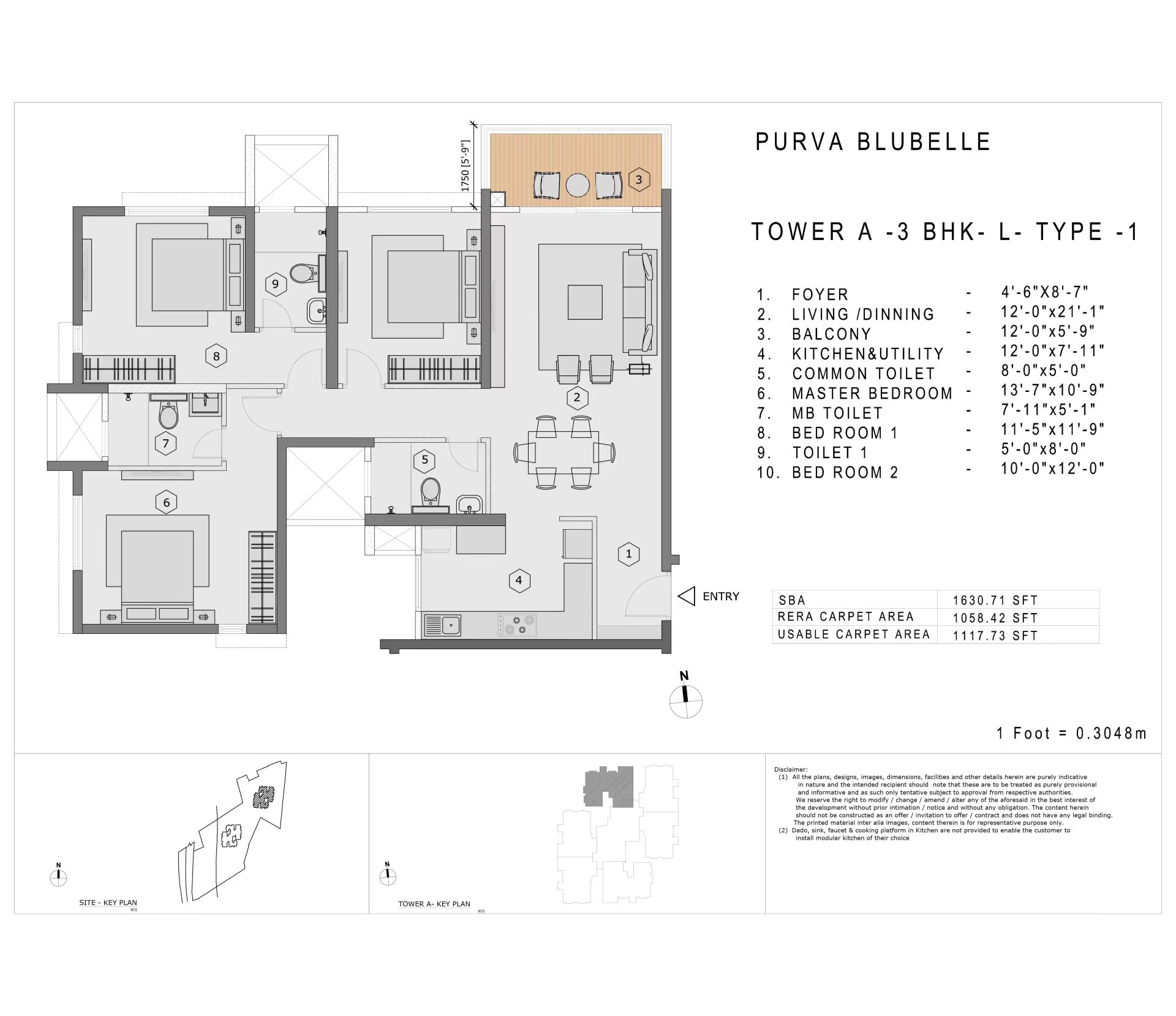 Purva Blubelle — 3 BHK L Type 1