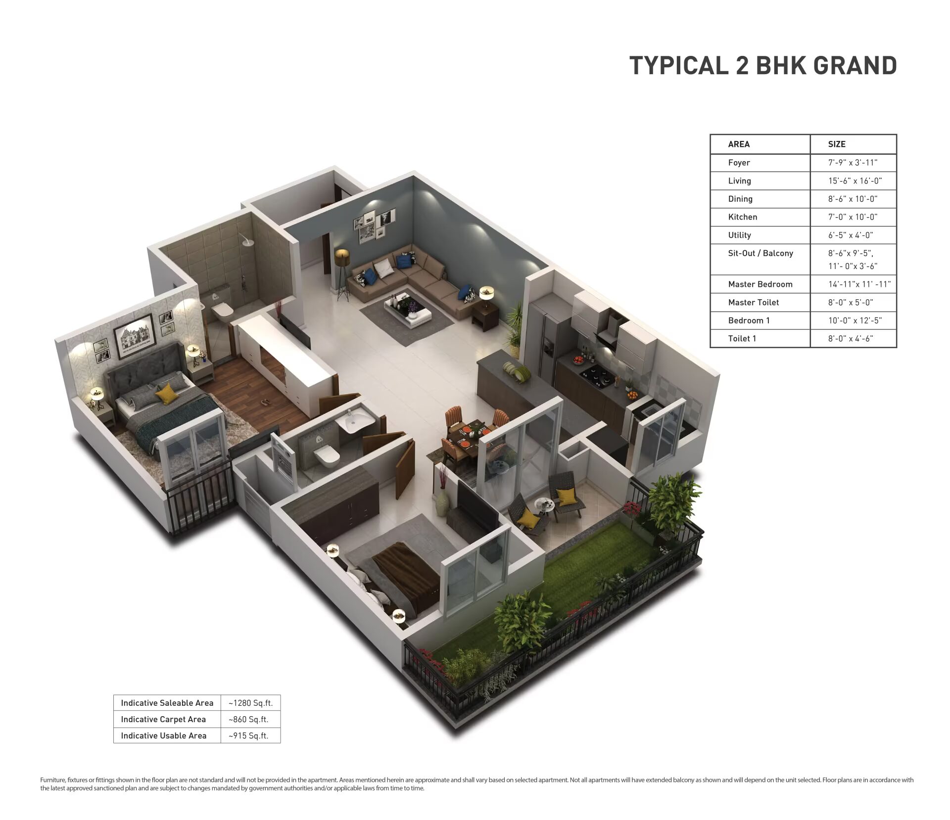 Purva Zenium — Typical 2 BHK Grand