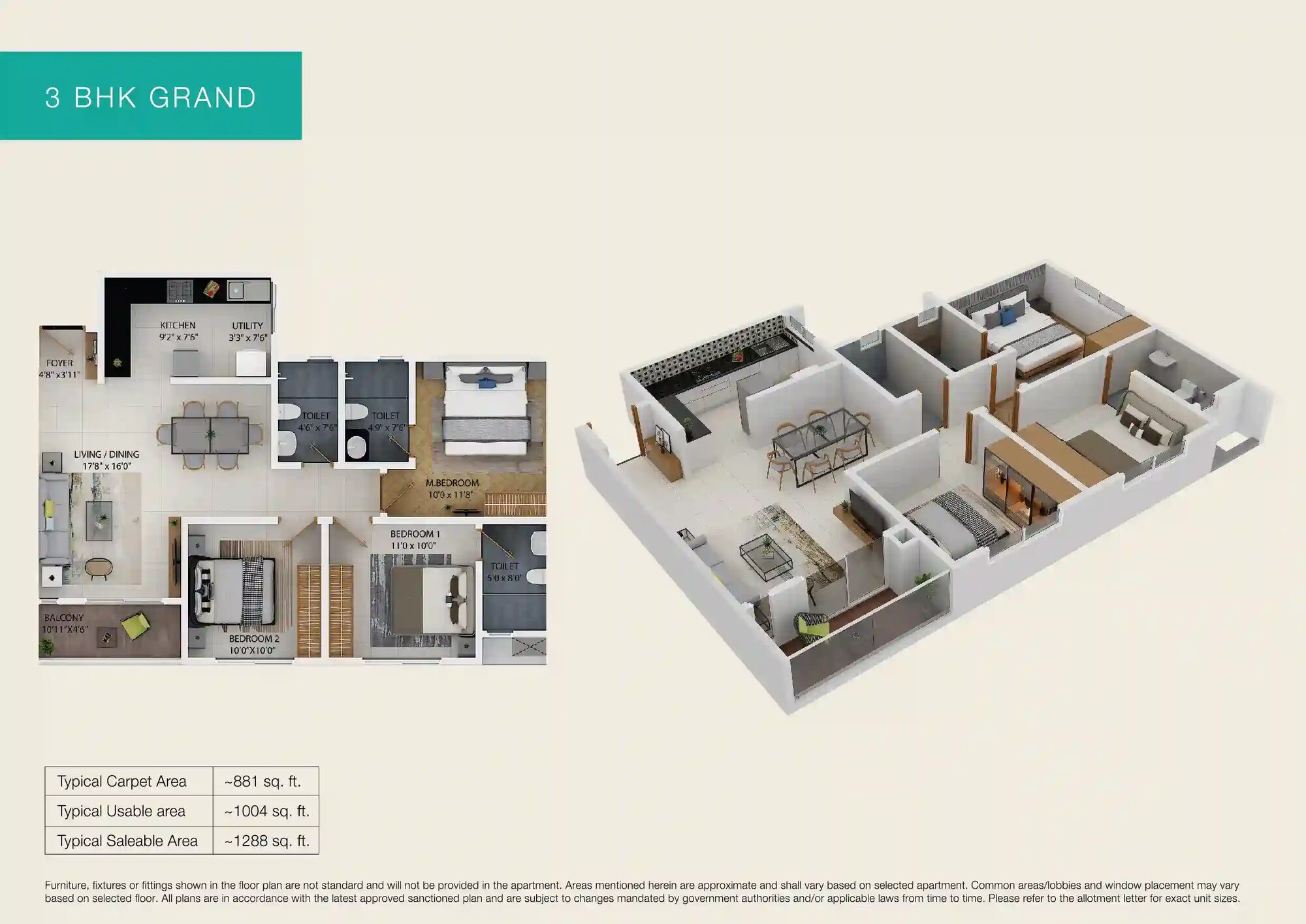 Solitaire at Provident Park Square — 3bhk unit plan